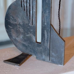 Brutalist Raw Steel Tall Table Lamp, France, 1970s