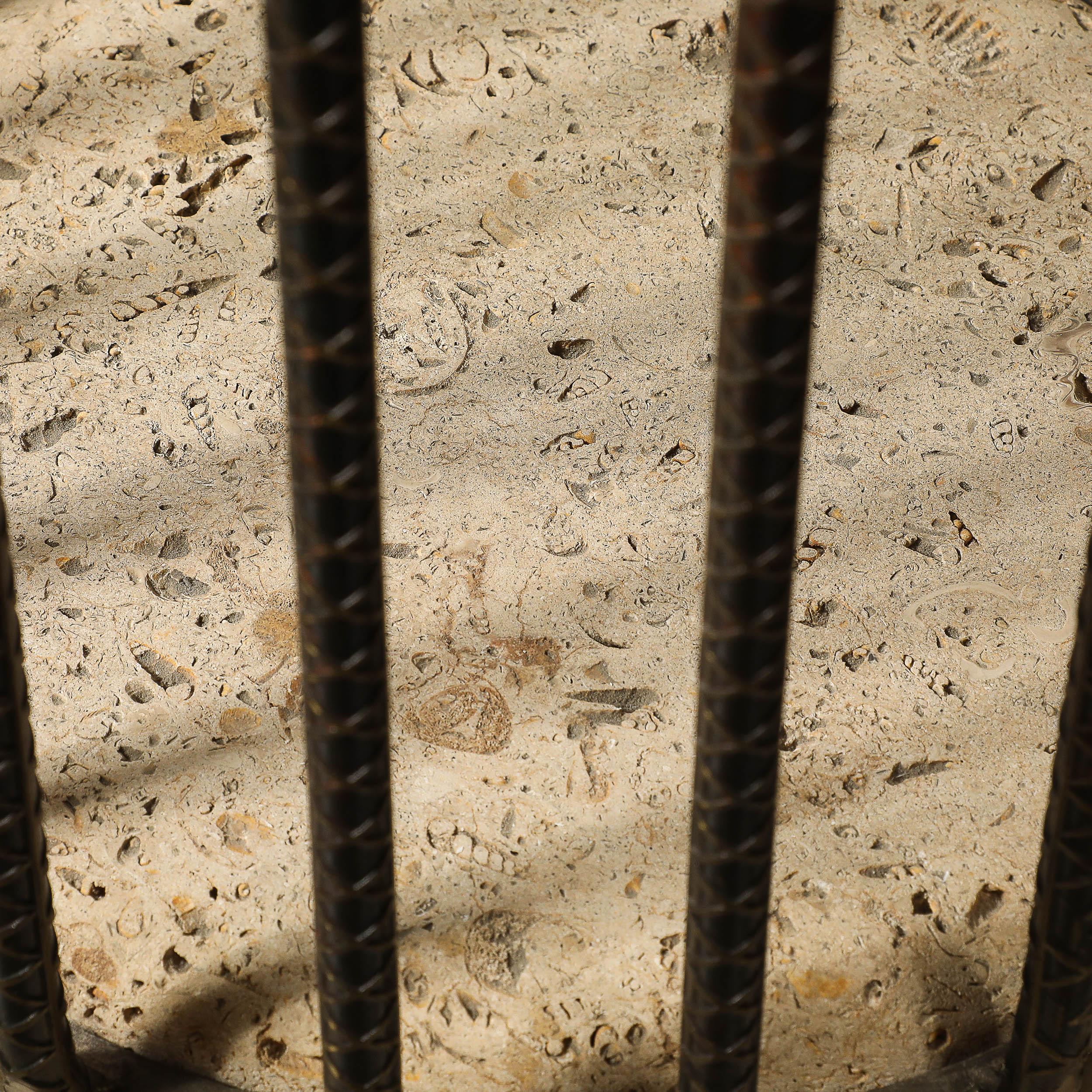 Brutalist Rebar and Fossilized Limestone Dining Table For Sale 4
