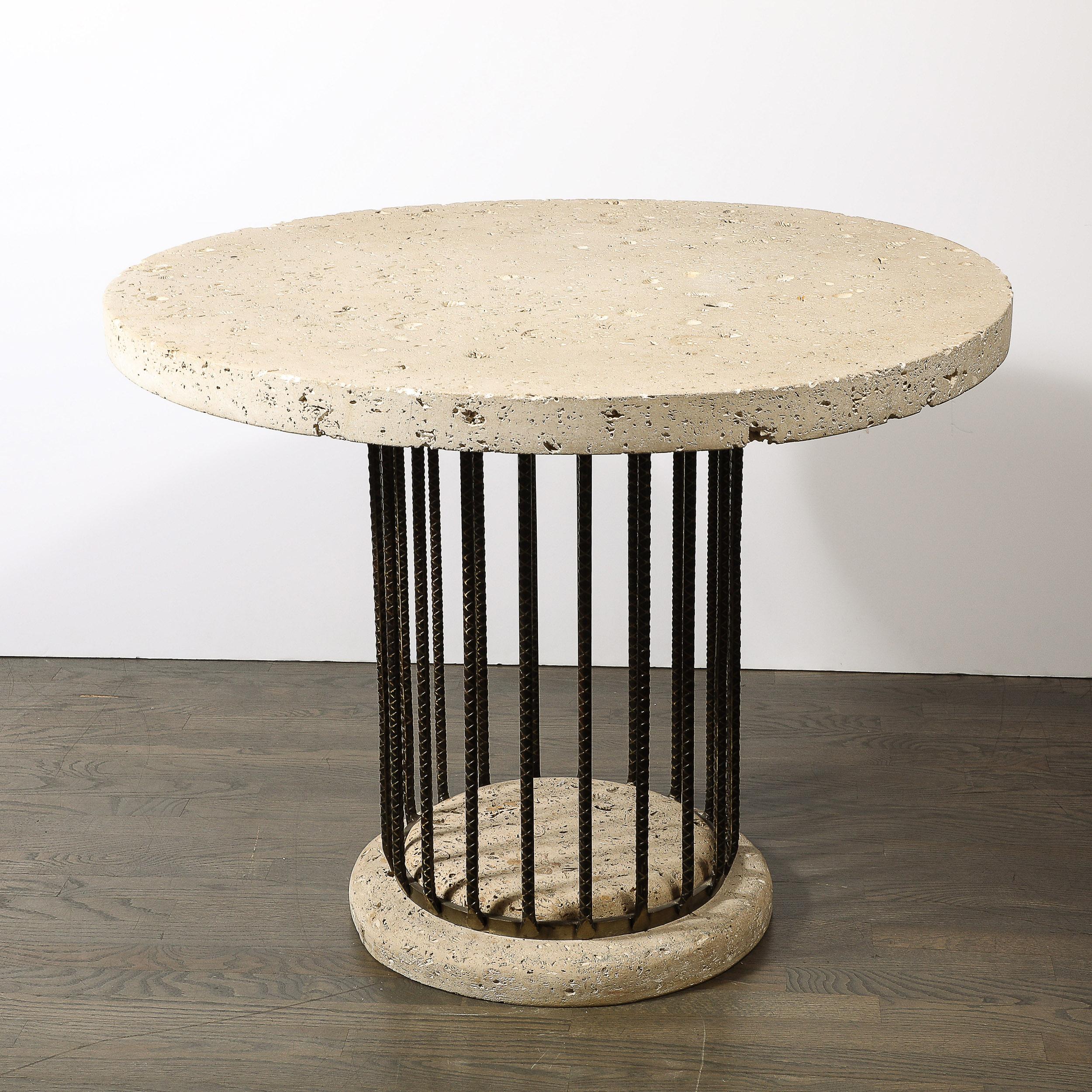 Brutalist Rebar and Fossilized Limestone Dining Table For Sale 6