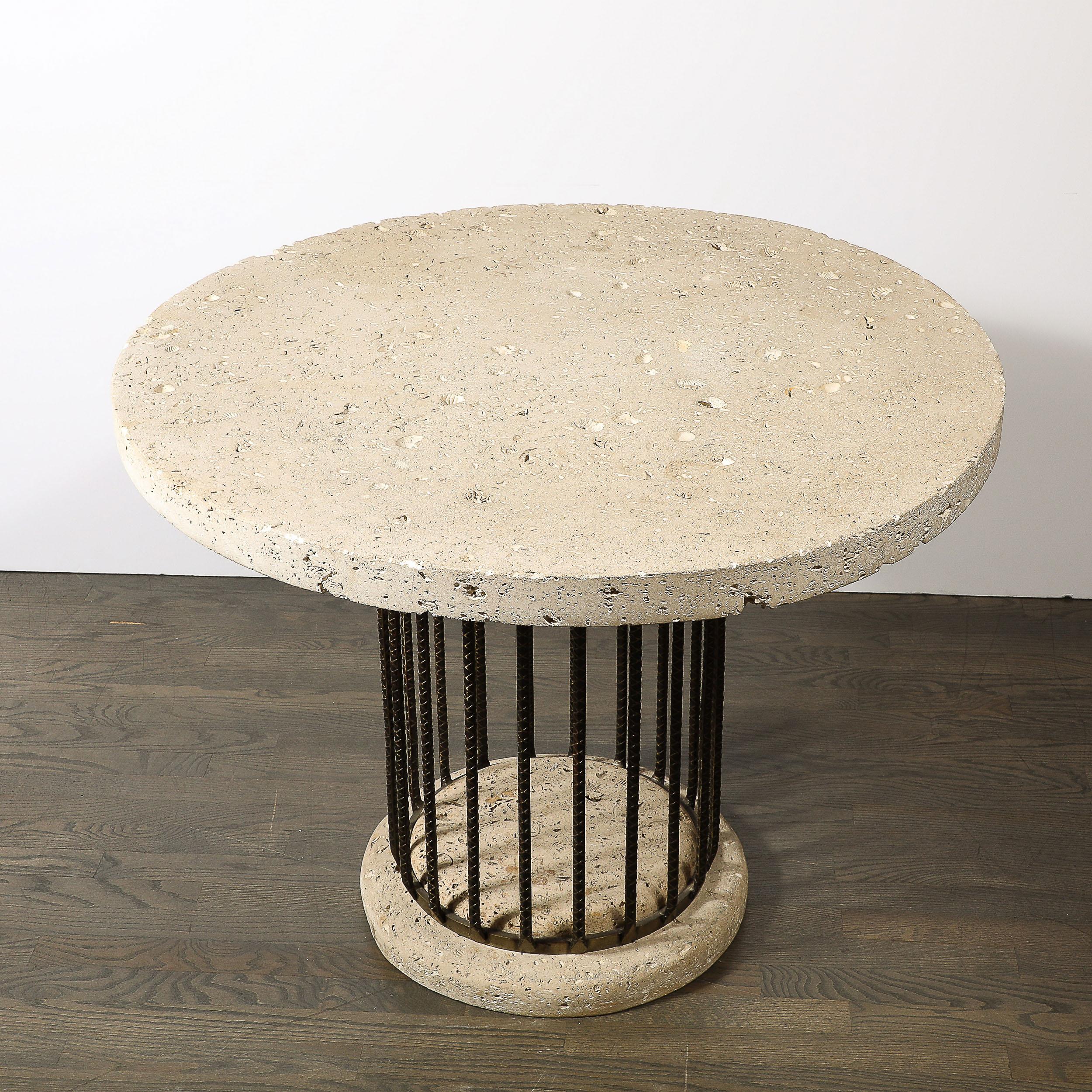 Brutalist Rebar and Fossilized Limestone Dining Table For Sale 8
