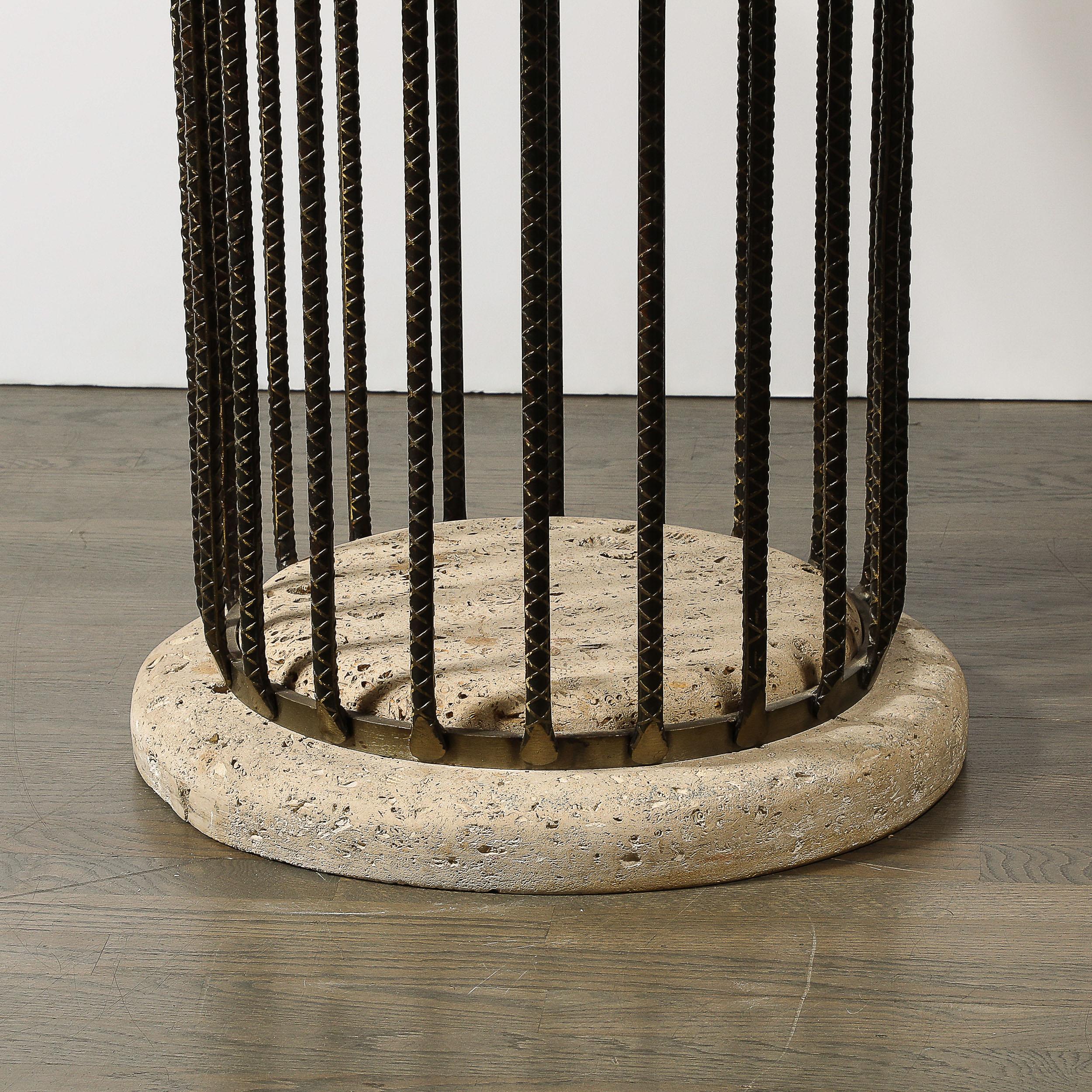 American Brutalist Rebar and Fossilized Limestone Dining Table For Sale