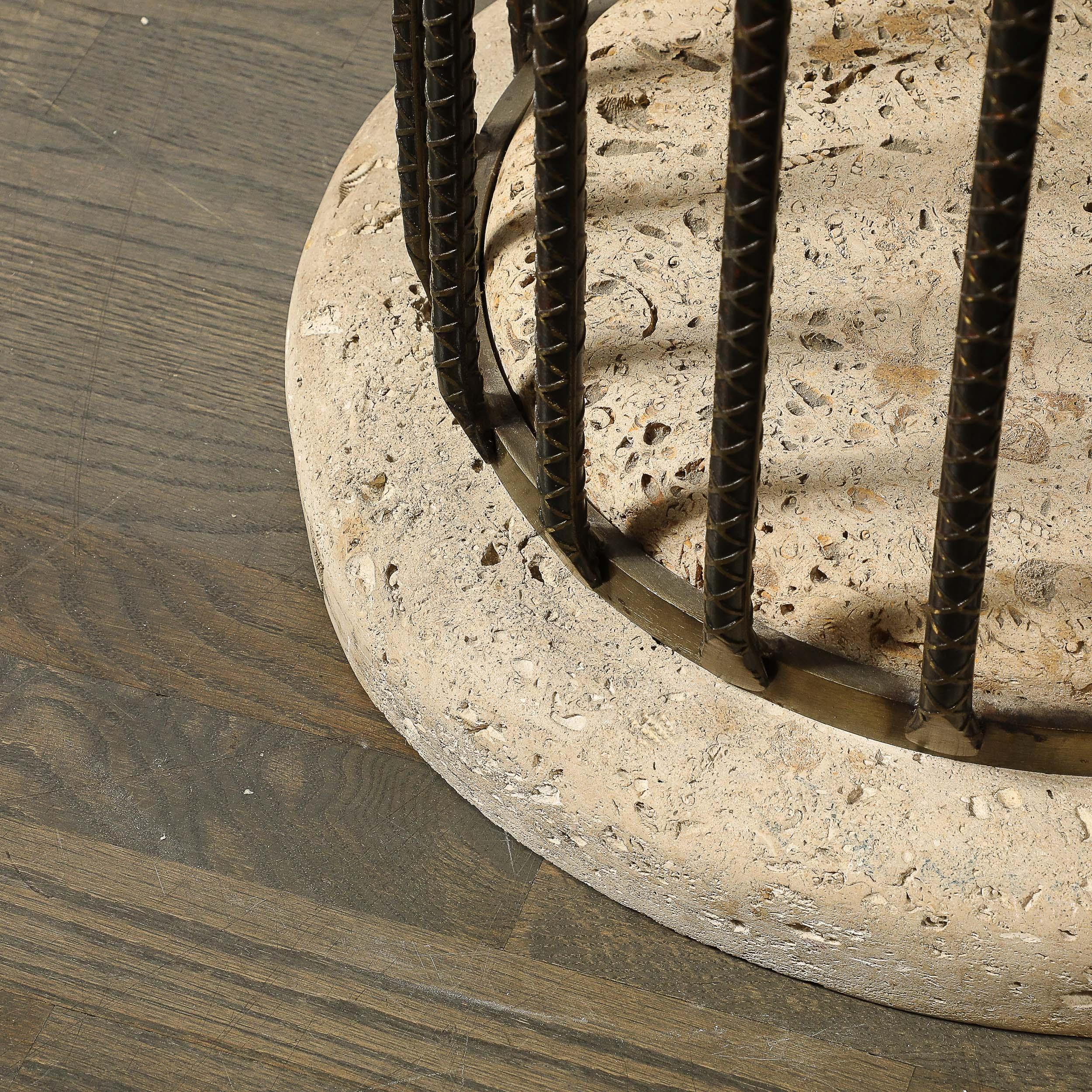 Brutalist Rebar and Fossilized Limestone Dining Table For Sale 3