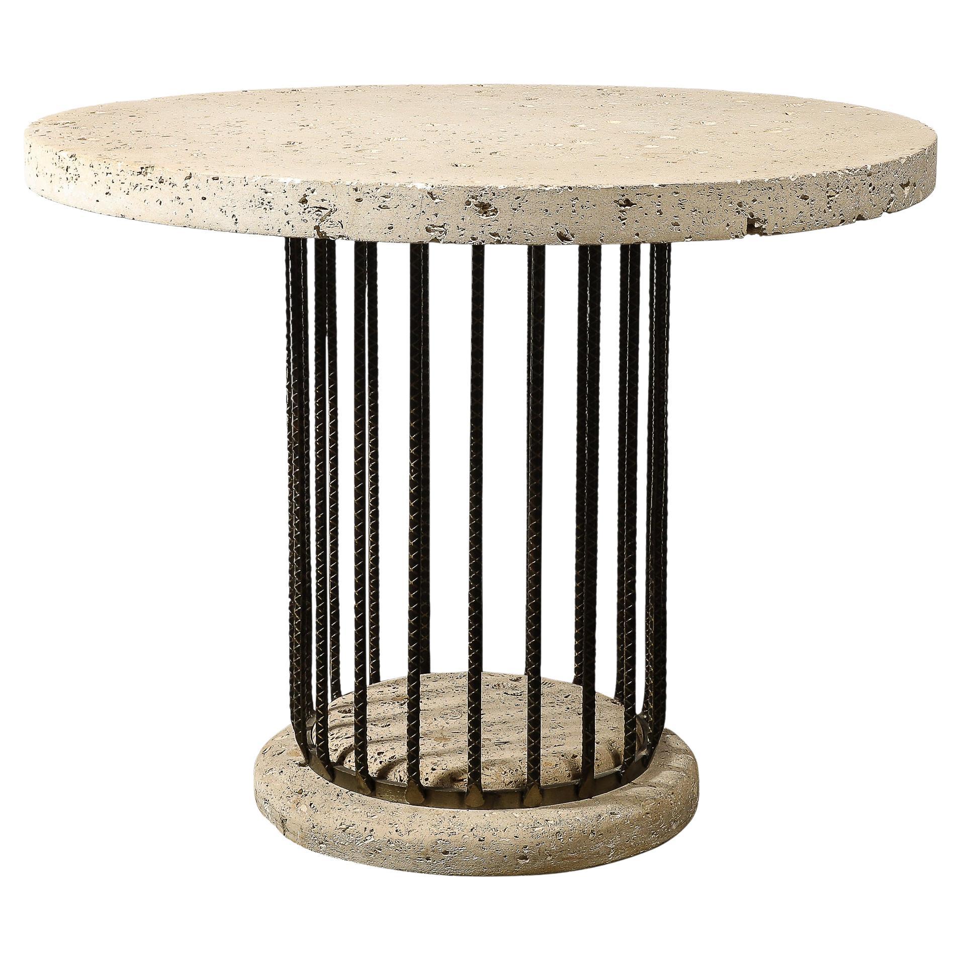 Brutalist Rebar and Fossilized Limestone Dining Table