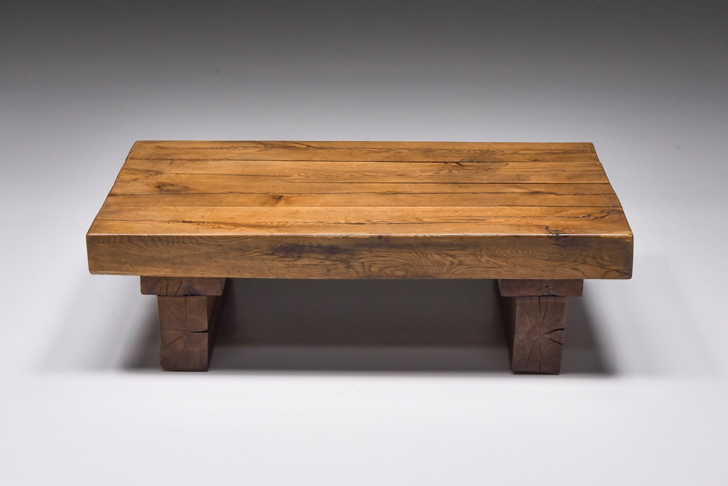 Brutalist rectangle coffee table; Mid-century; Axel Vervoordt style; Wood; Side table; Craftsman 

Coffee table in rectangle shape, with charismatic patina inspired by the great principles of wabi-sabi. This piece would fit well in an Axel