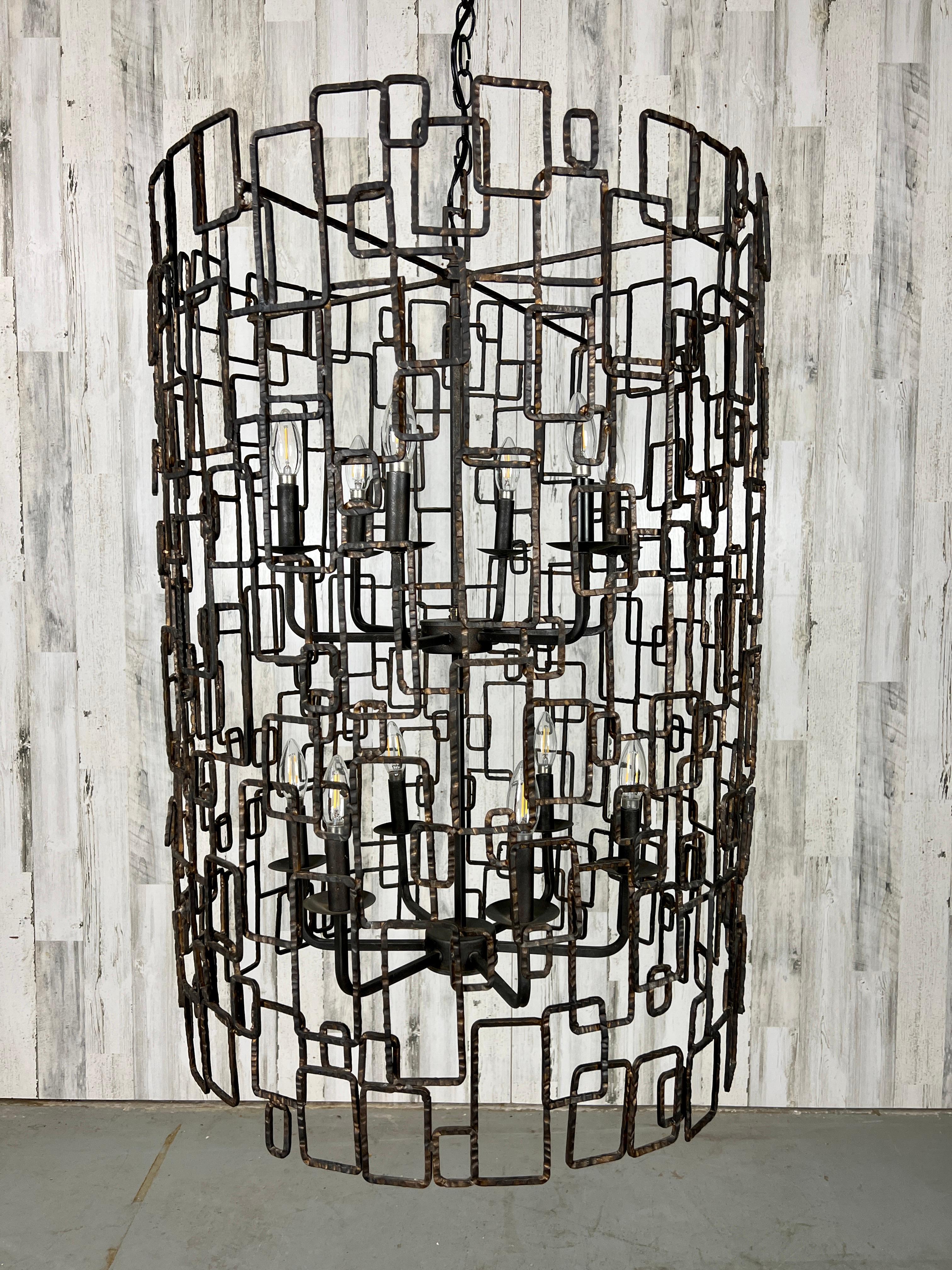 Brutalist Rectangle Link Foyer Chandelier By An Unknown Maker. This piece would look stunning in a large modern foyer. 

Chain Length 76in.