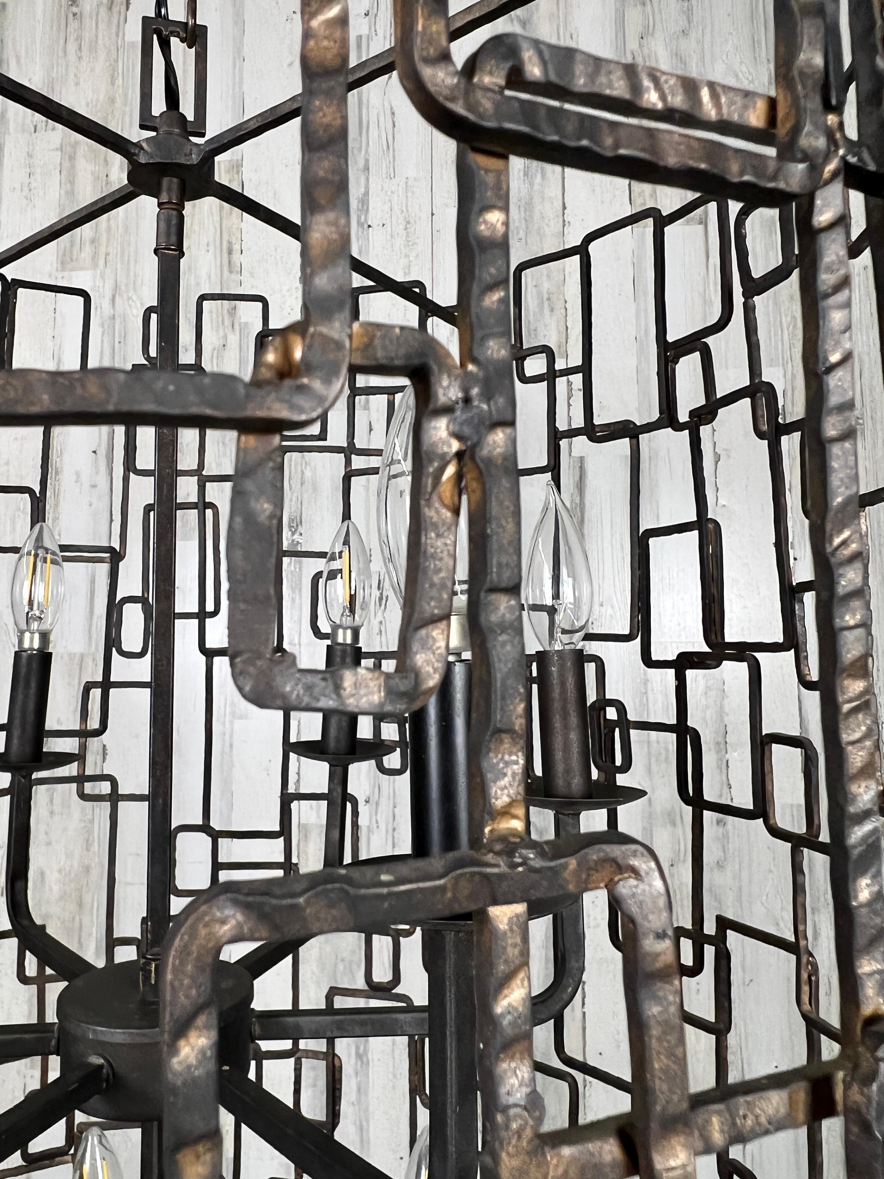 Brutalist Rectangle Link Foyer Chandelier For Sale 2