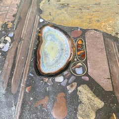 Brutalist Art Stone Agate Brass Coffee Table Sculptor Paul Kingma 1989