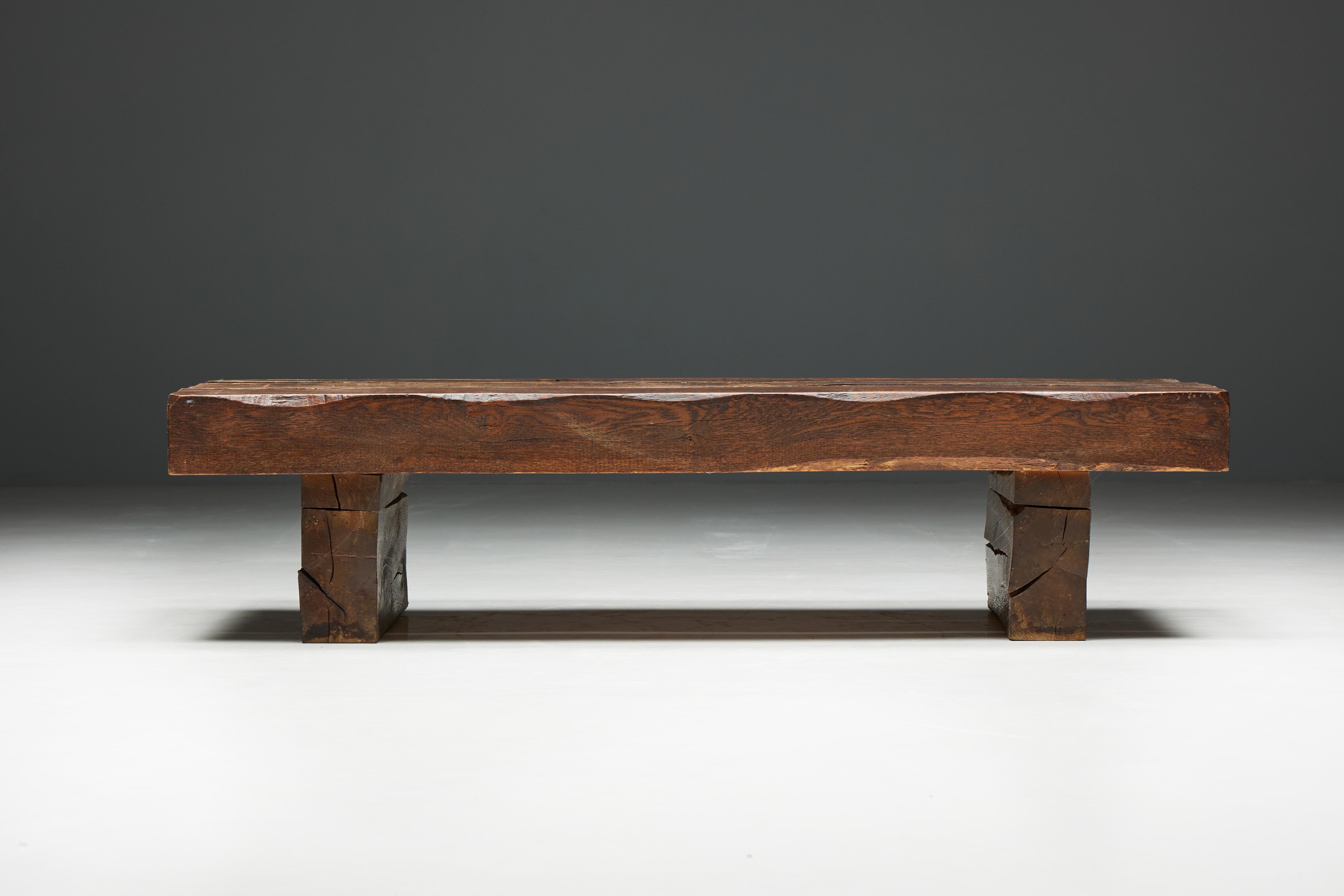 Mid-20th Century Brutalist Rectangular Coffee Table, France, 1950s For Sale
