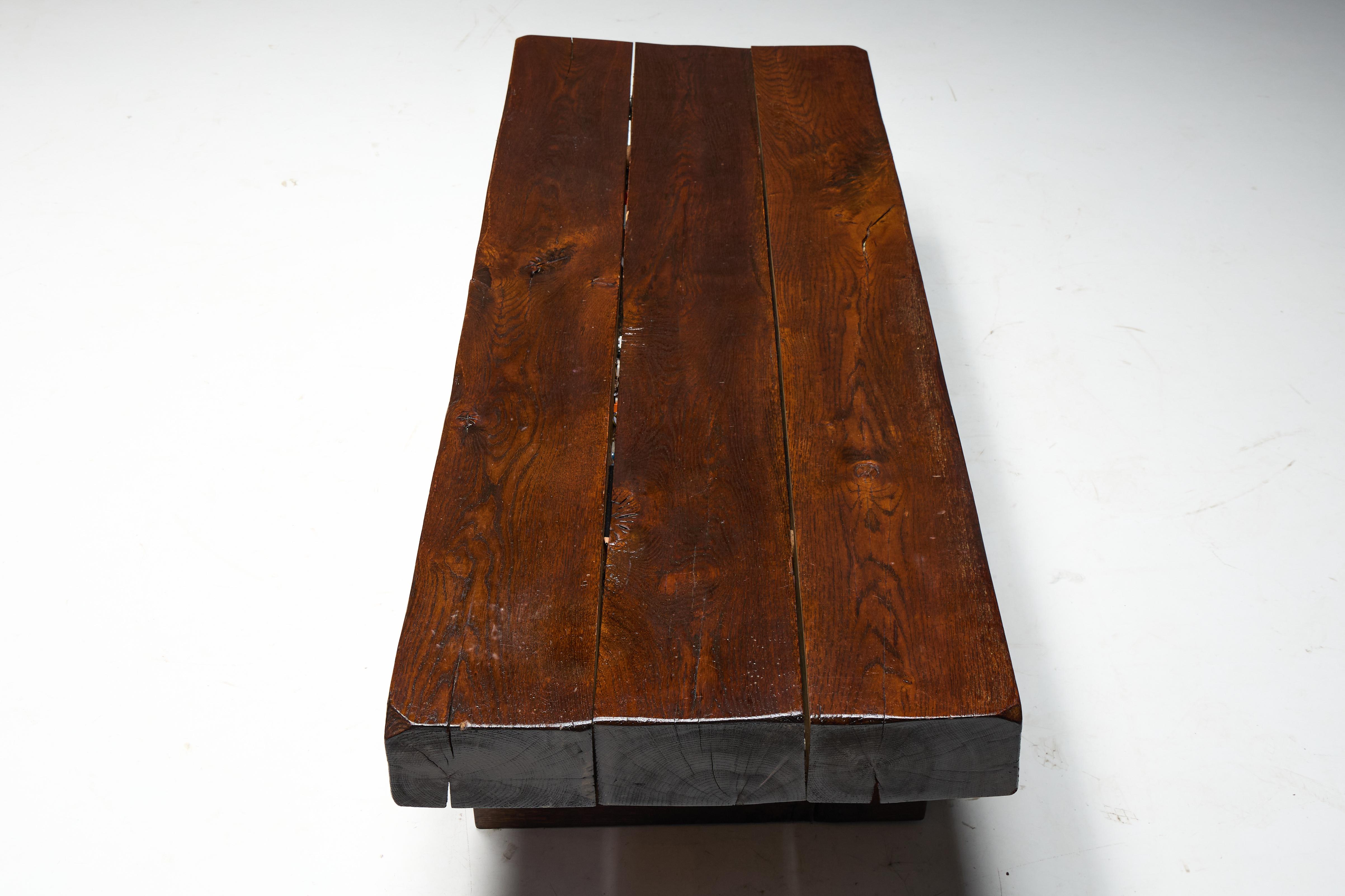 Mid-20th Century Brutalist Rectangular Coffee Table, France, 1950s For Sale