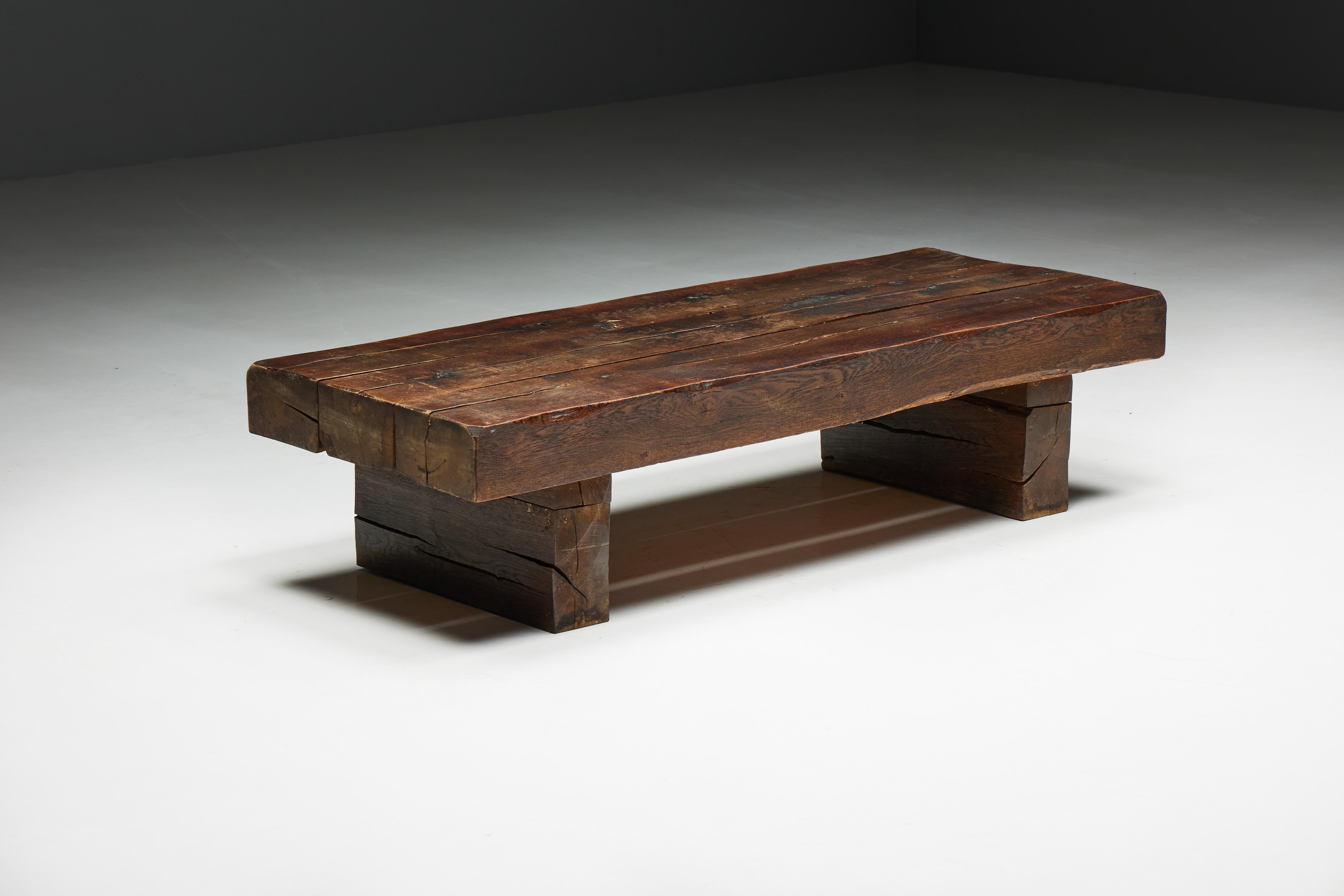 Wood Brutalist Rectangular Coffee Table, France, 1950s For Sale