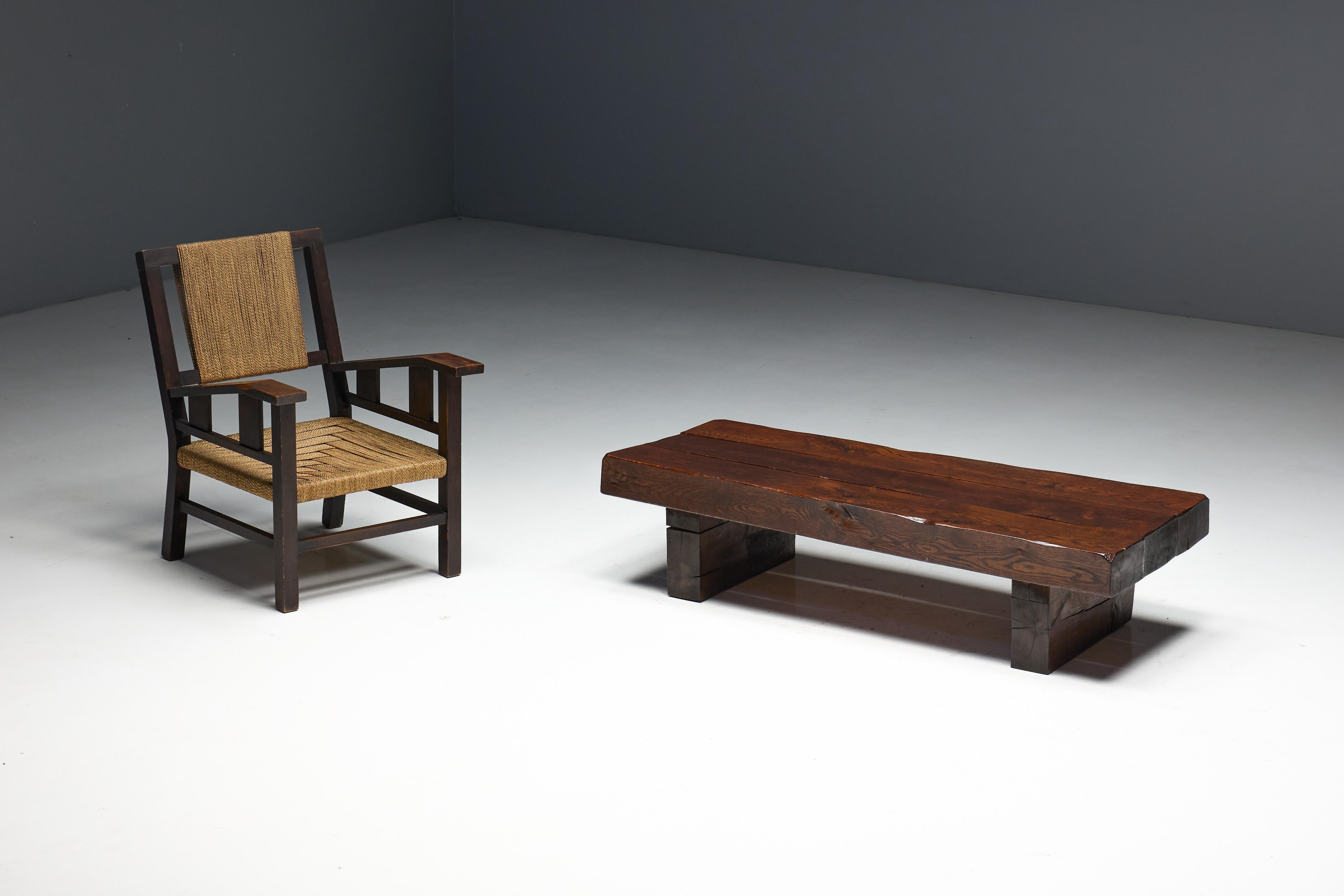 Wood Brutalist Rectangular Coffee Table, France, 1950s For Sale
