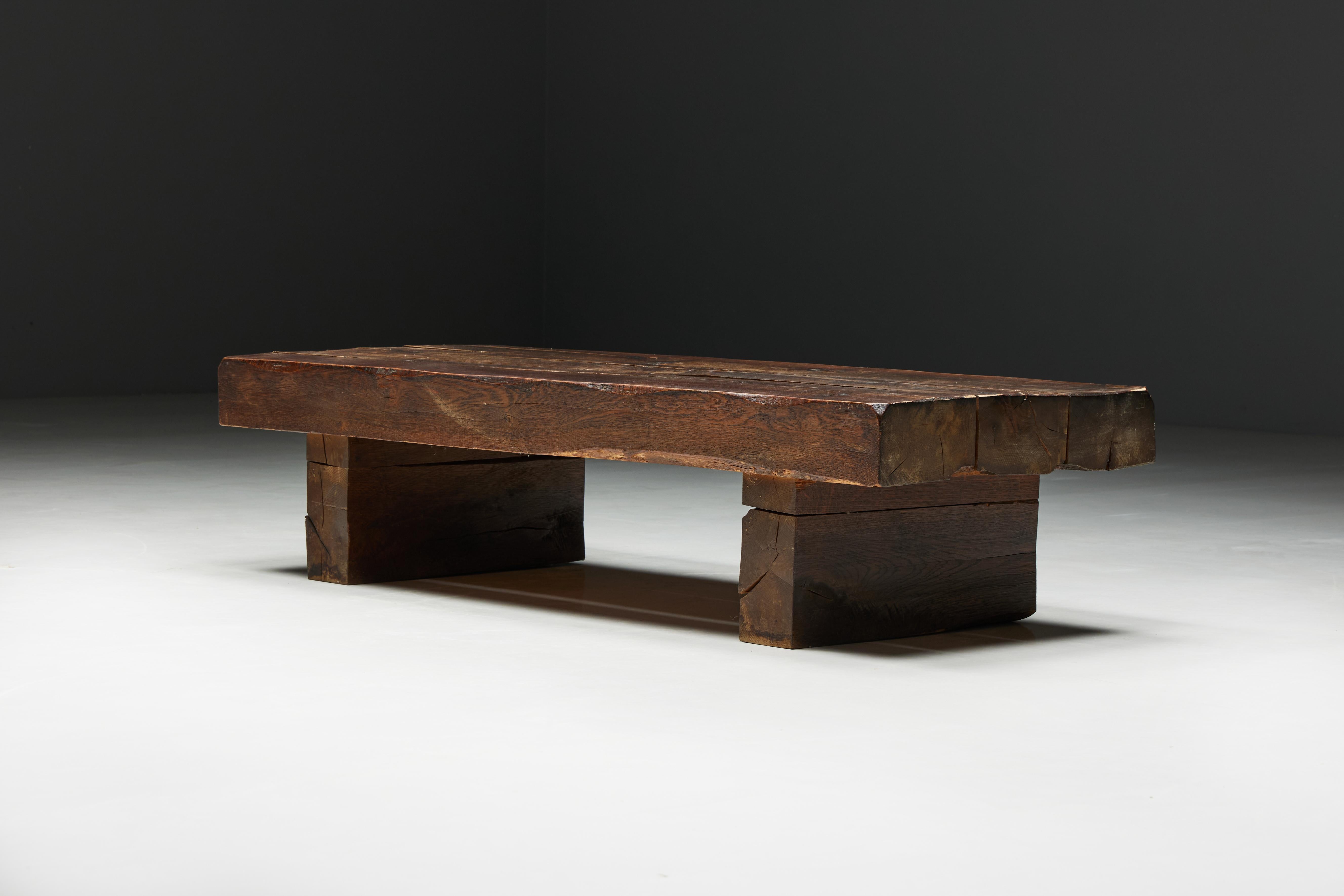 Brutalist Rectangular Coffee Table, France, 1950s For Sale 1