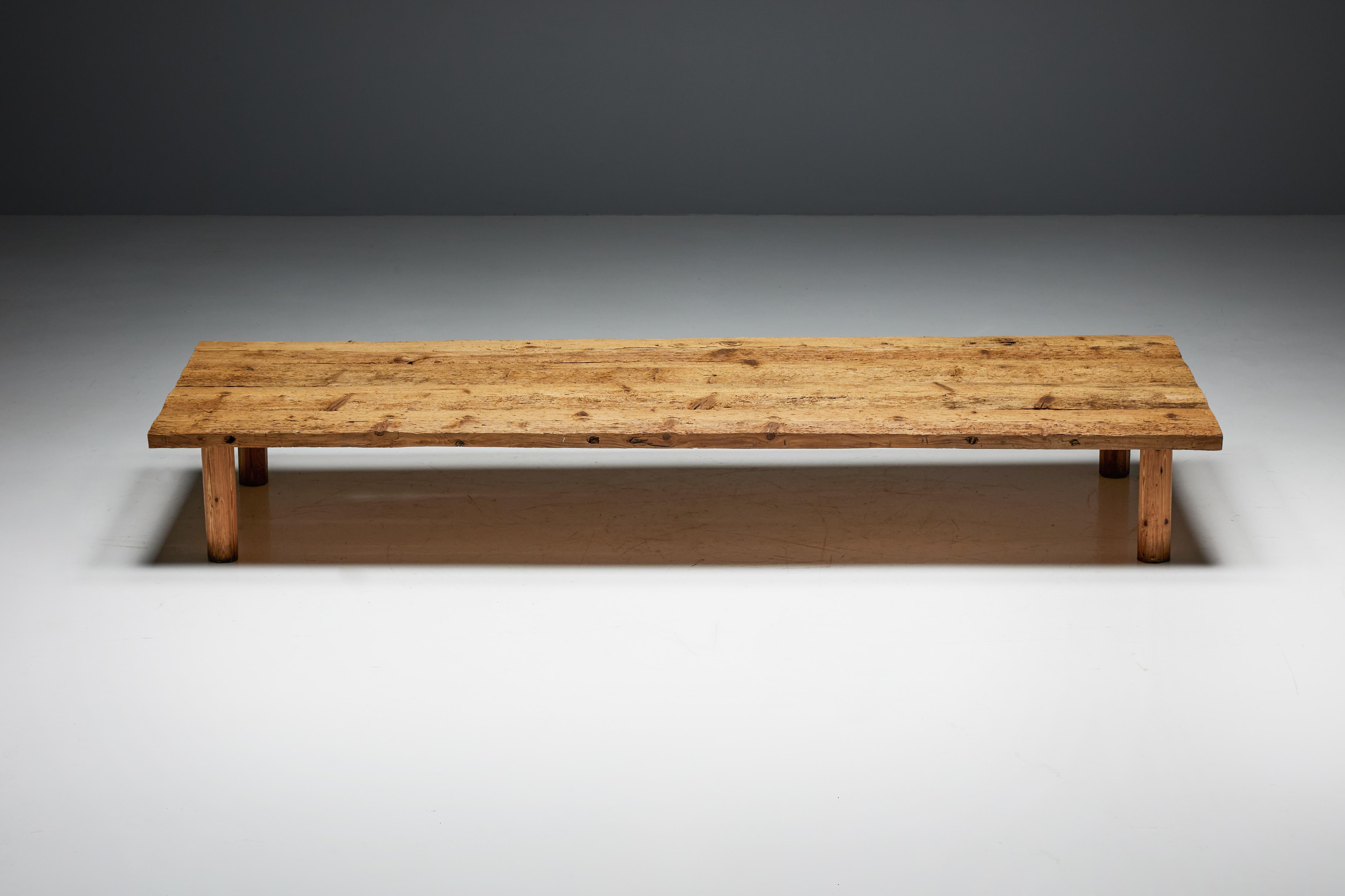 Rustic Brutalist Rectangular Coffee Table, France, 19th Century