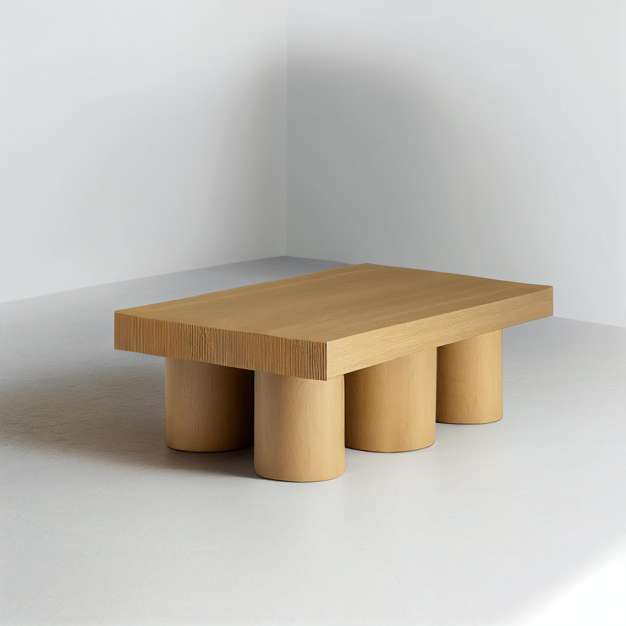 Brutalist Rectangular Coffee Table in Warm Wood Veneer, Podio by NONO For Sale 1