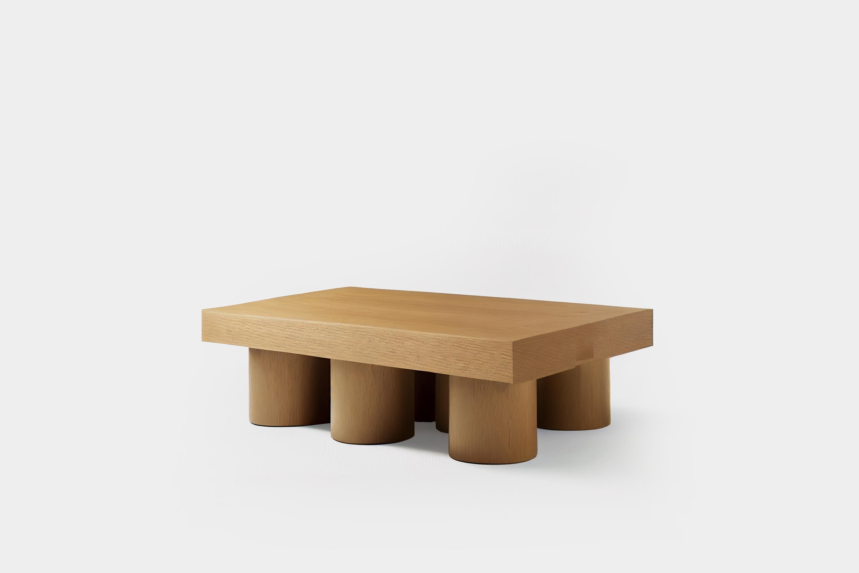 Brutalist Rectangular Coffee Table in Warm Wood Veneer, Podio by NONO For Sale 2