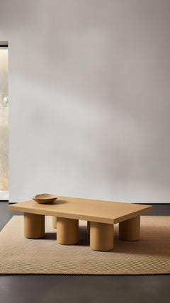 Brutalist Rectangular Coffee Table in Warm Wood Veneer, Podio by NONO
