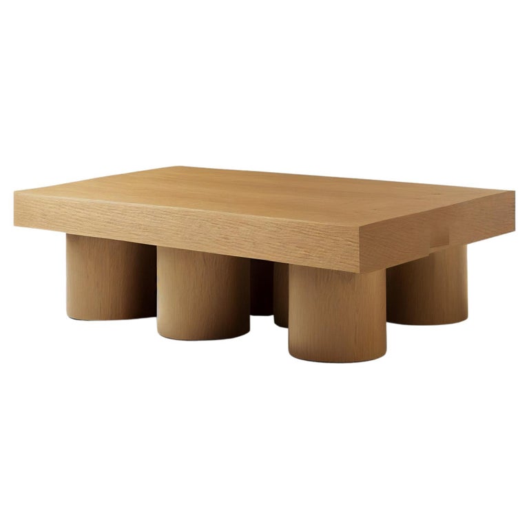 Brutalist Rectangular Coffee Table in Warm Wood Veneer, Podio by NONO For Sale