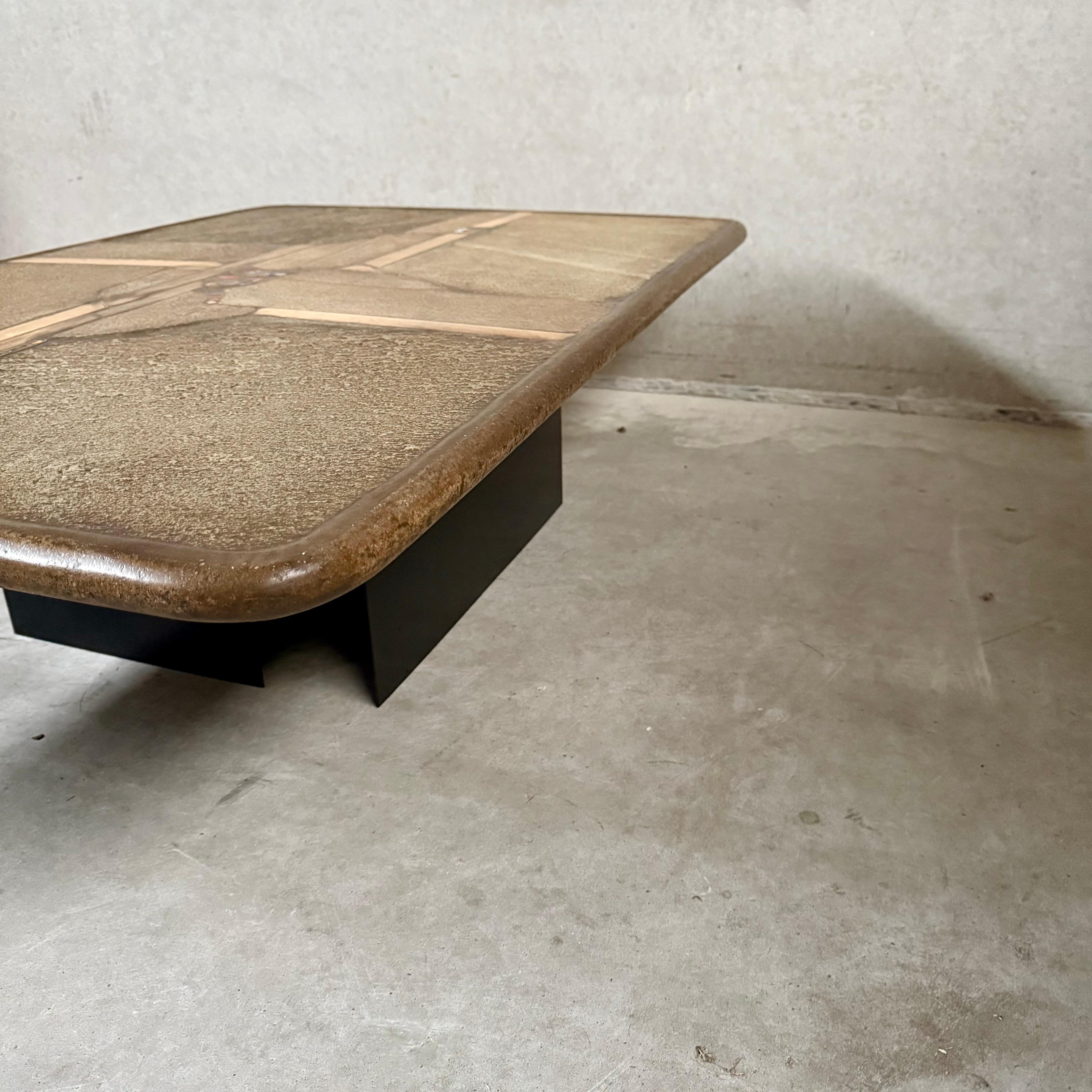 Brutalist Rectangular Slate Stone Ammonite Coffee Table Paul Kingma Netherlands 4