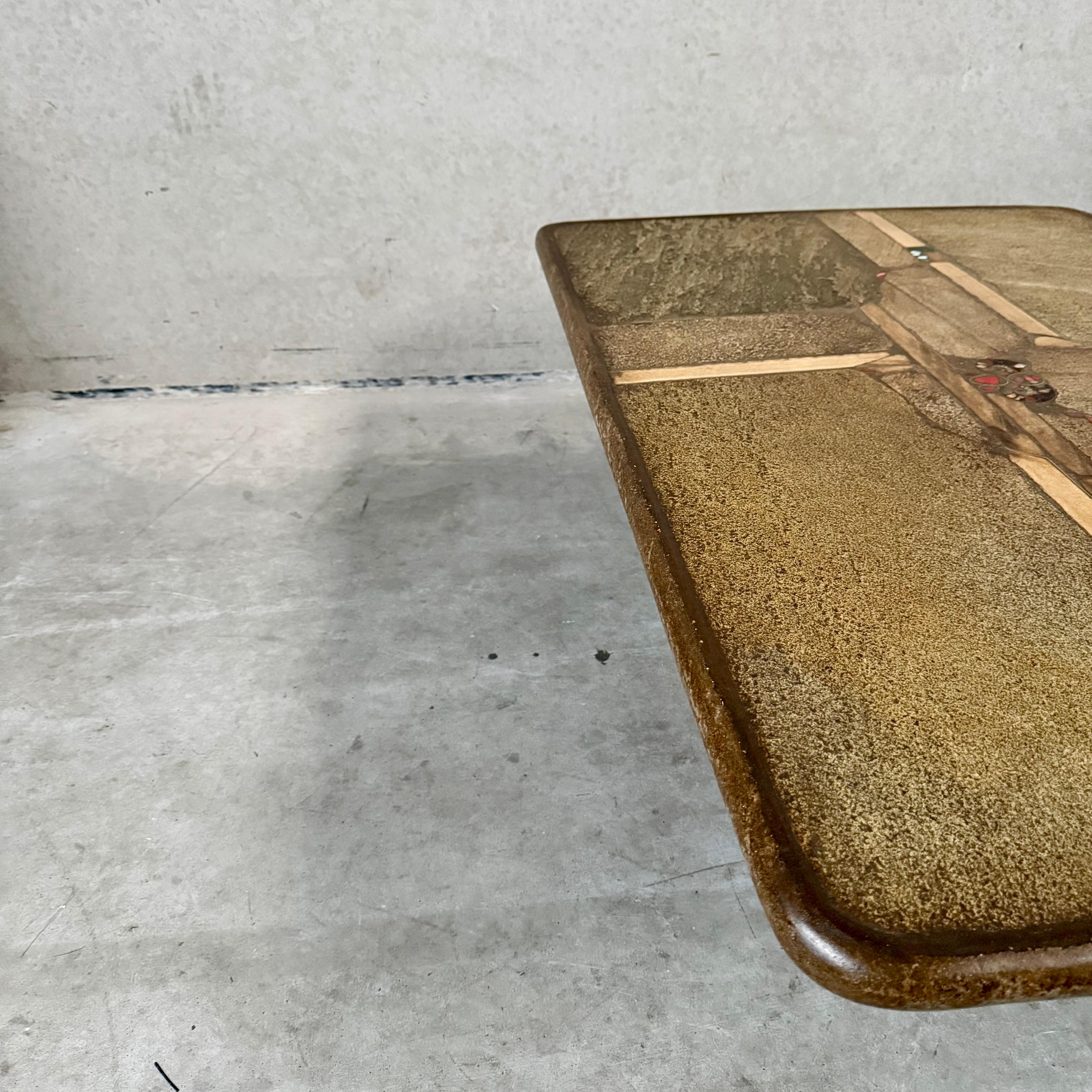 Brutalist Rectangular Slate Stone Ammonite Coffee Table Paul Kingma Netherlands 6