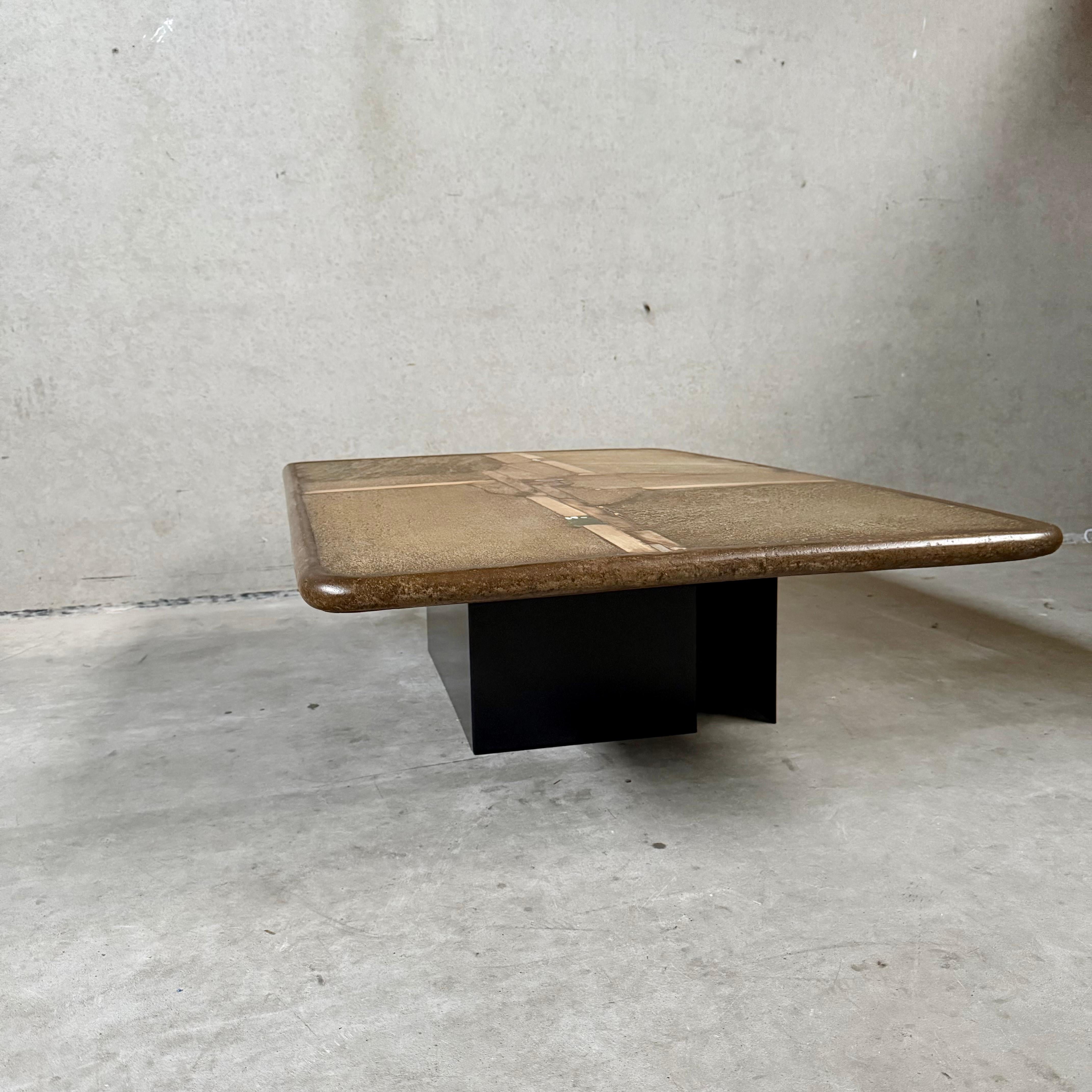 Brutalist Rectangular Slate Stone Ammonite Coffee Table Paul Kingma Netherlands 7