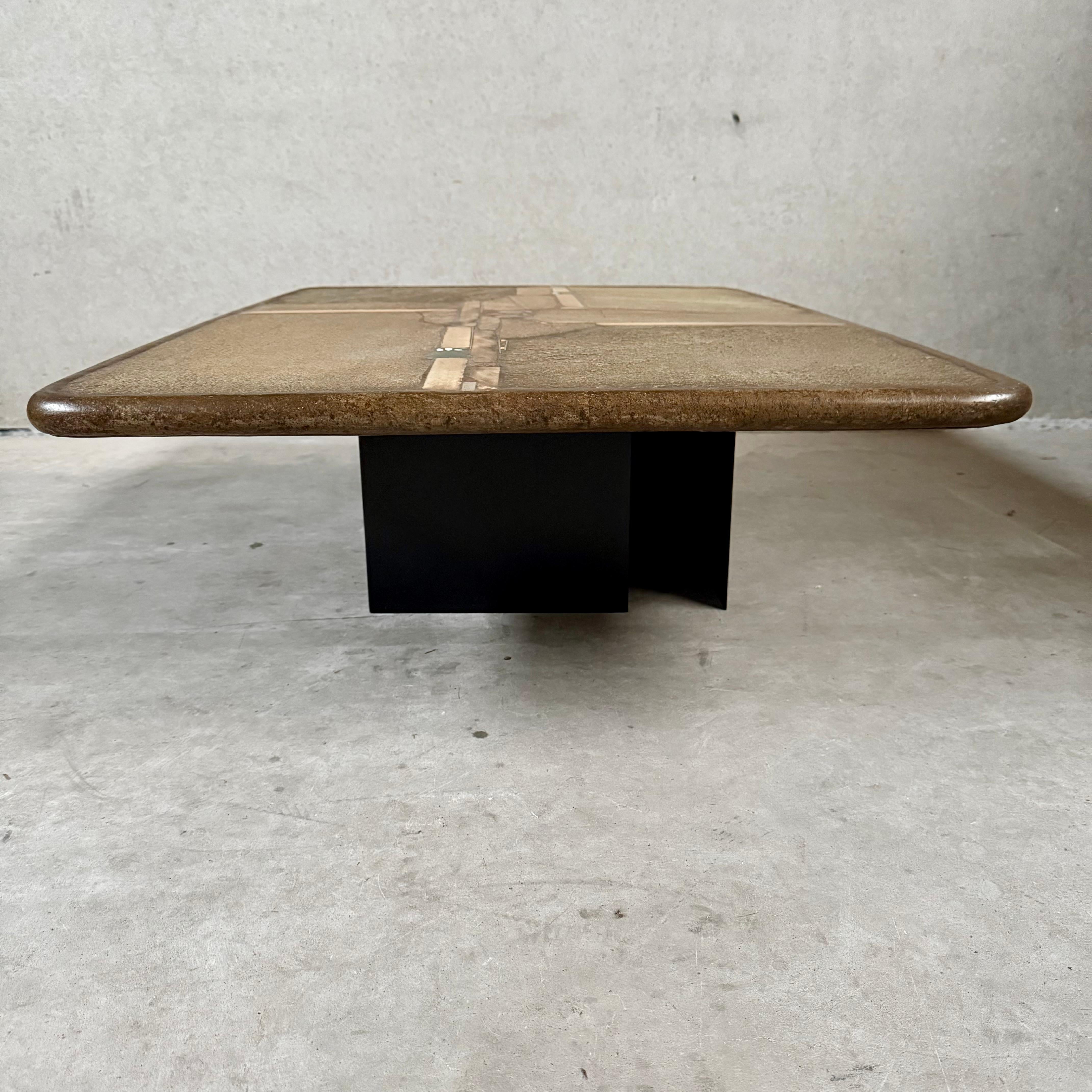 Brutalist Rectangular Slate Stone Ammonite Coffee Table Paul Kingma Netherlands 8