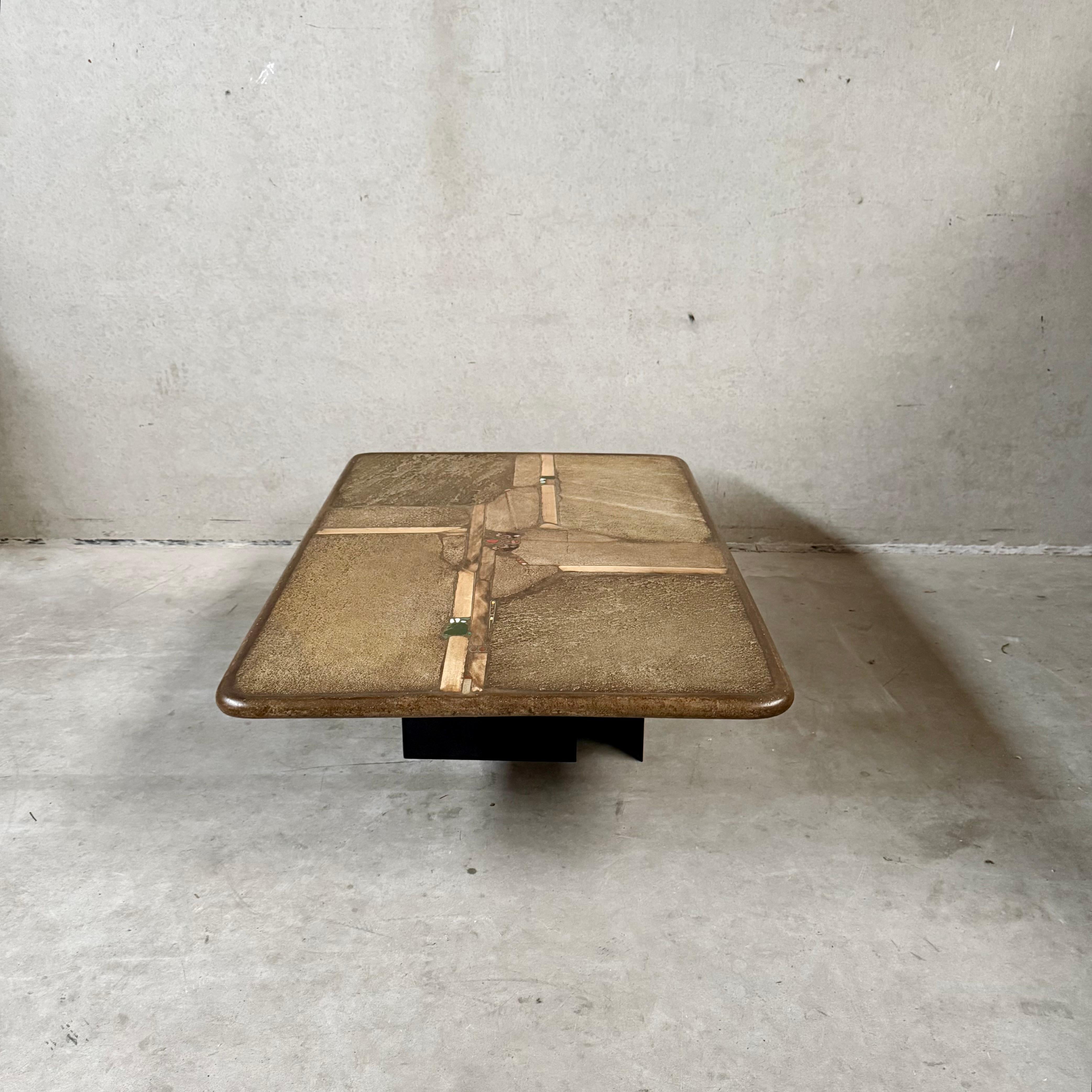Metal Brutalist Rectangular Slate Stone Ammonite Coffee Table Paul Kingma Netherlands