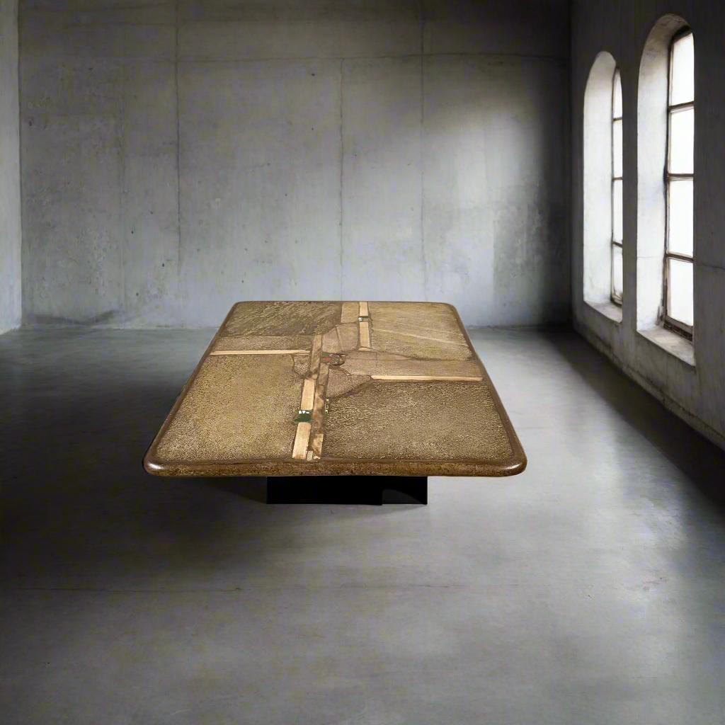 Brutalist Rectangular Slate Stone Ammonite Coffee Table Paul Kingma Netherlands 2