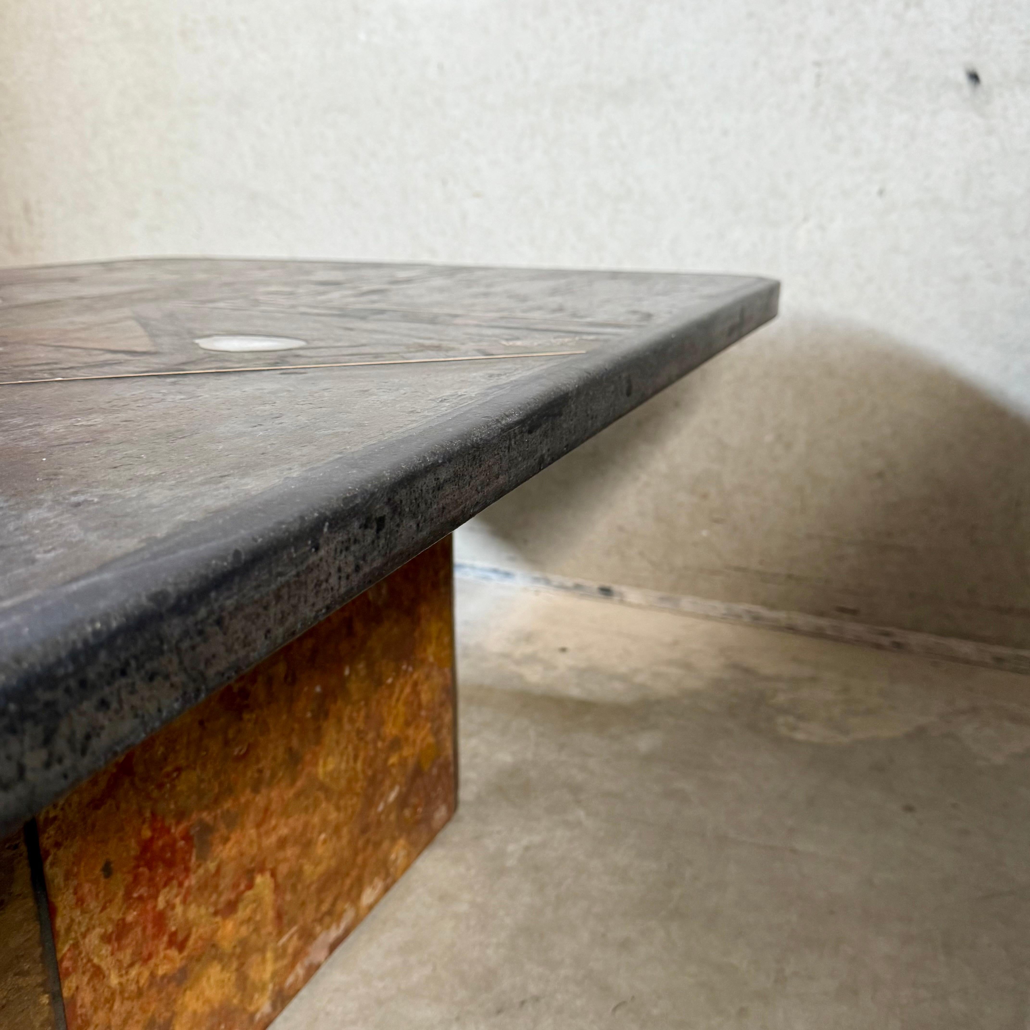 Brutalist Rectangular Slate Stone Brass Coffee Table by Studio Stam For Sale 4