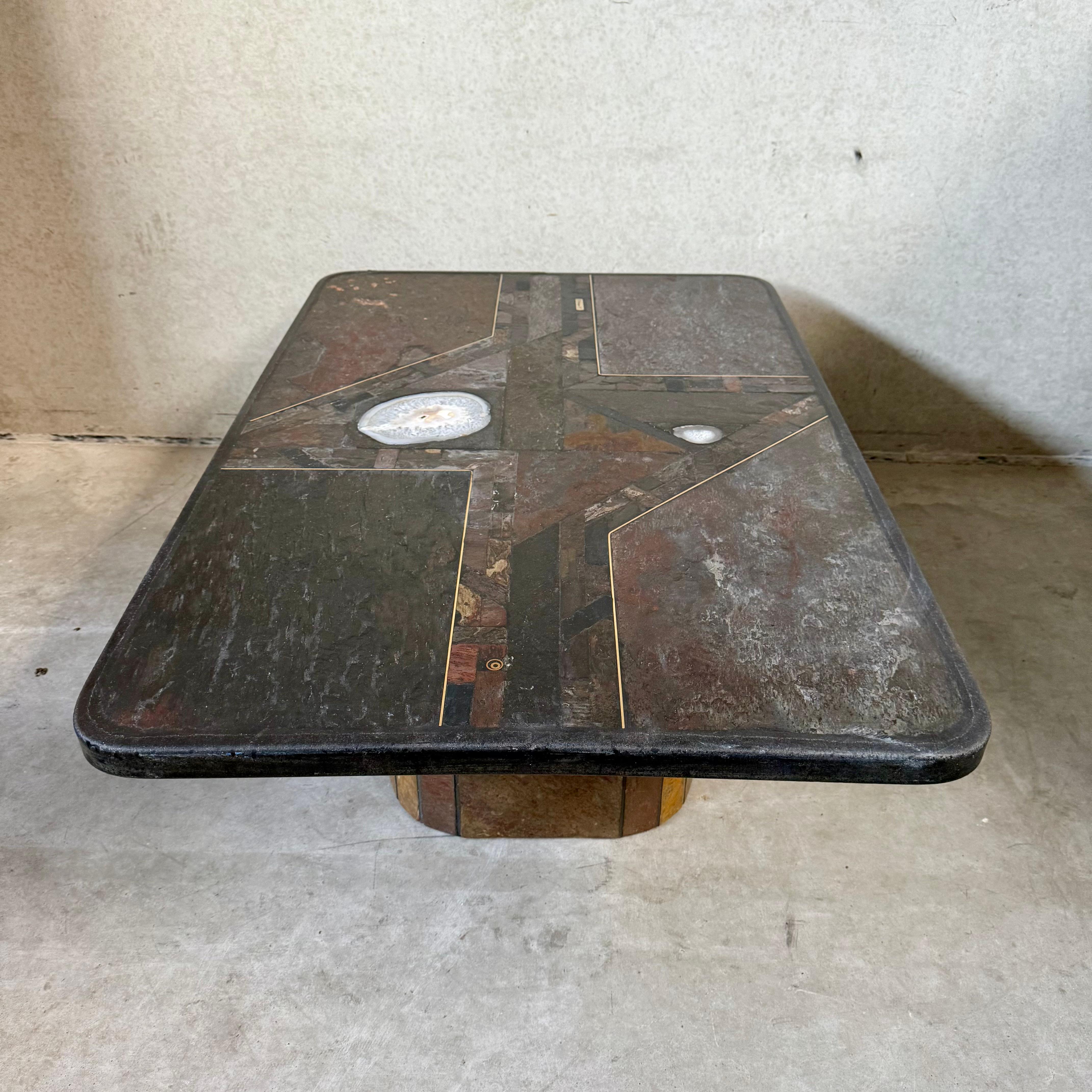 Brutalist Rectangular Slate Stone Brass Coffee Table by Studio Stam For Sale 9