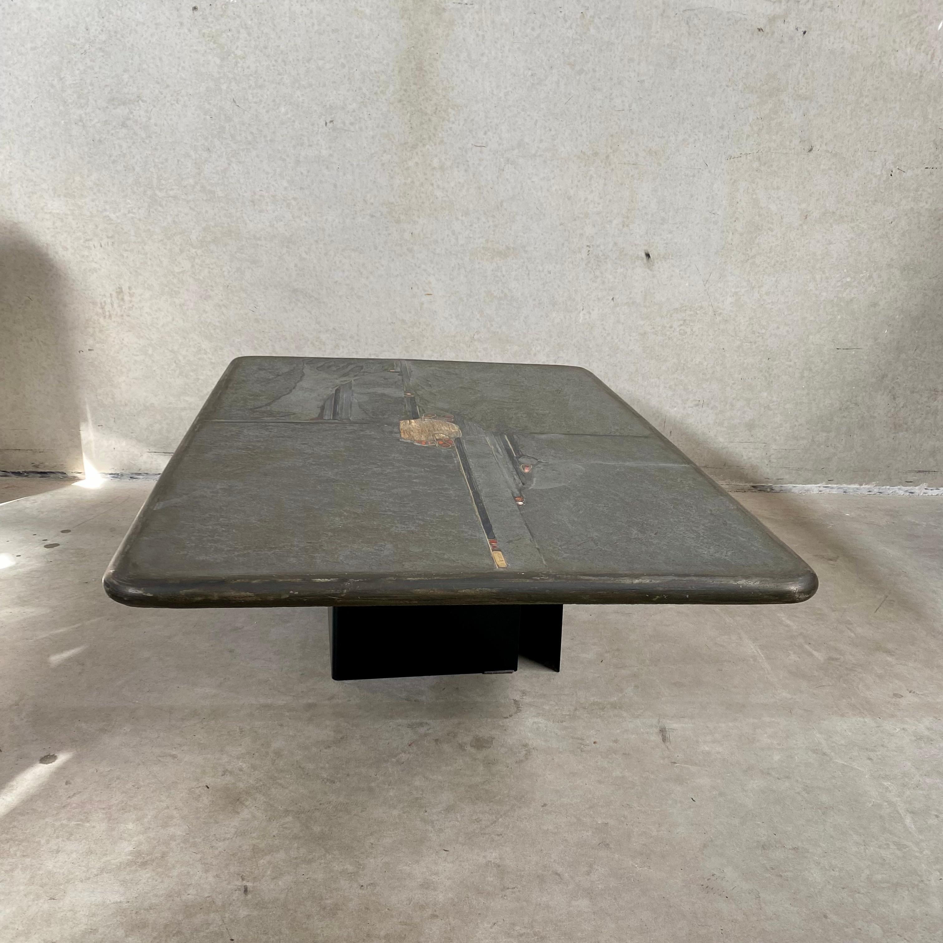 Table basse rectangulaire brutaliste en ardoise du sculpteur Paul Kingma 1996 en vente 5