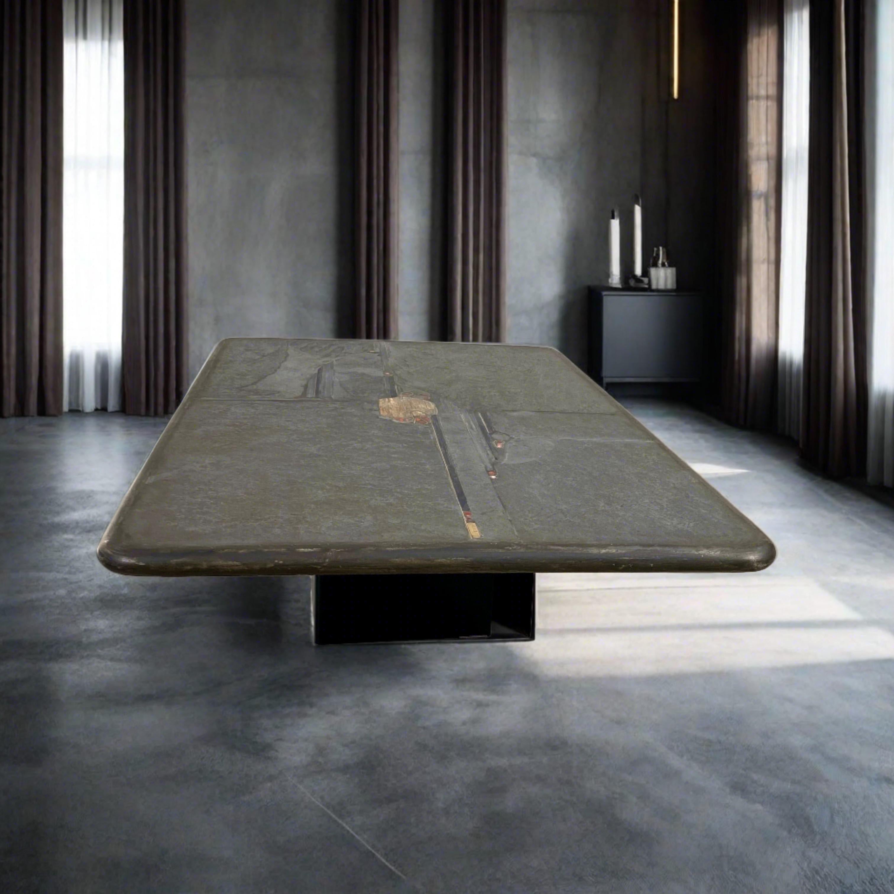 Dutch Brutalist Rectangular Slate Stone Coffee Table by Sculpter Paul Kingma 1996 For Sale