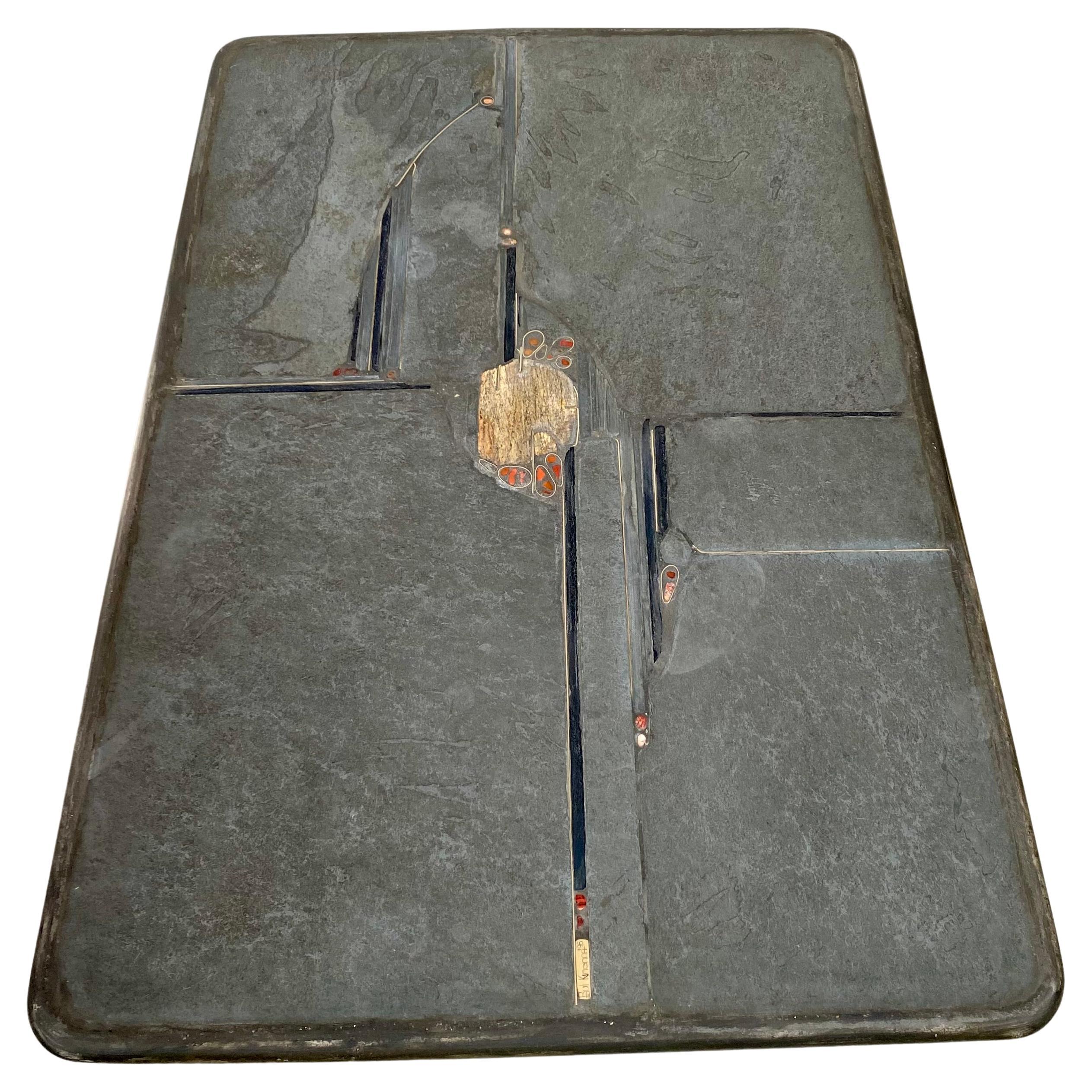 Brutalist Rectangular Slate Stone Coffee Table by Sculpter Paul Kingma 1996 For Sale