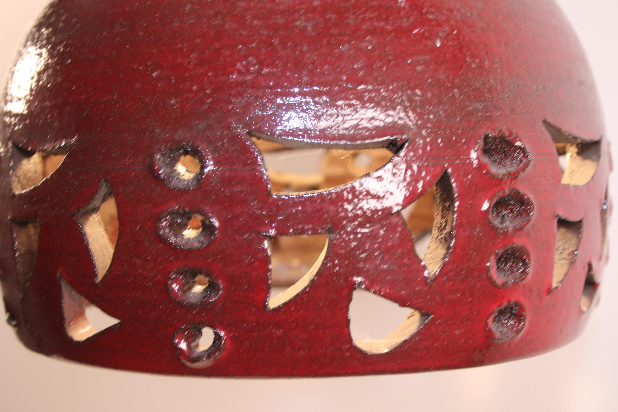 Brutalist Red Ceramic Pendant Lamp Jelle Helleroe, 1970 Denmark 6