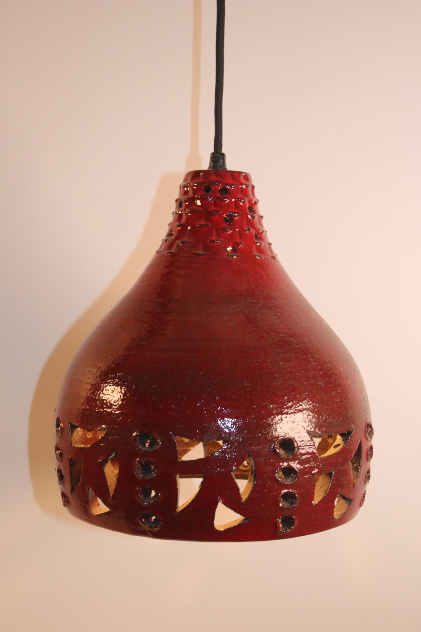 20th Century Brutalist Red Ceramic Pendant Lamp Jelle Helleroe, 1970 Denmark
