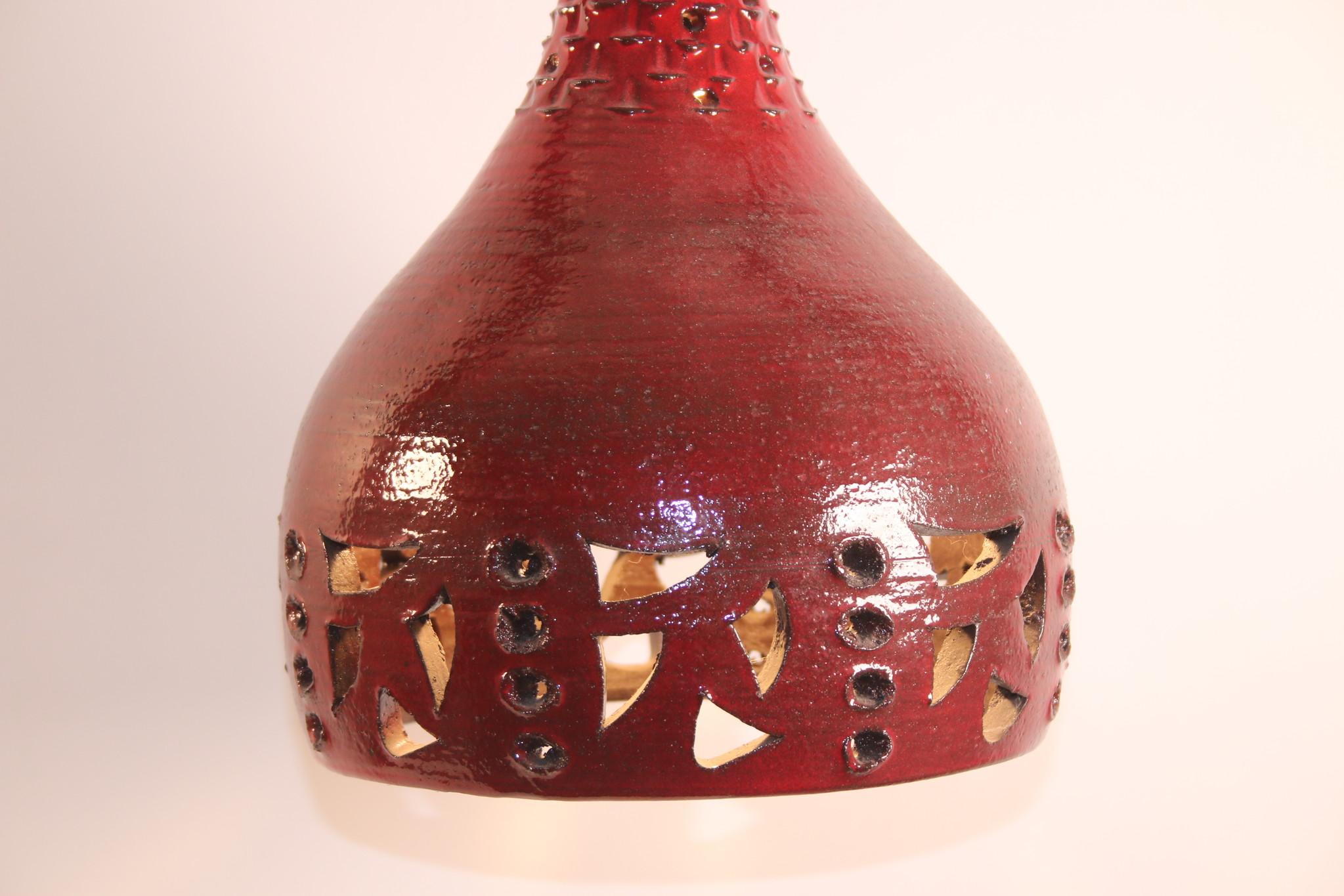 Brutalist Red Ceramic Pendant Lamp Jelle Helleroe, 1970 Denmark 4