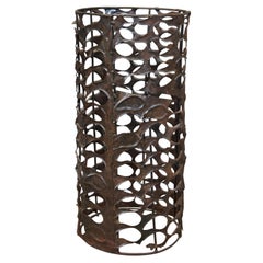 Brutalist Reticulated Pierced Iron Floor Vase Umbrella Cane Stand 24"