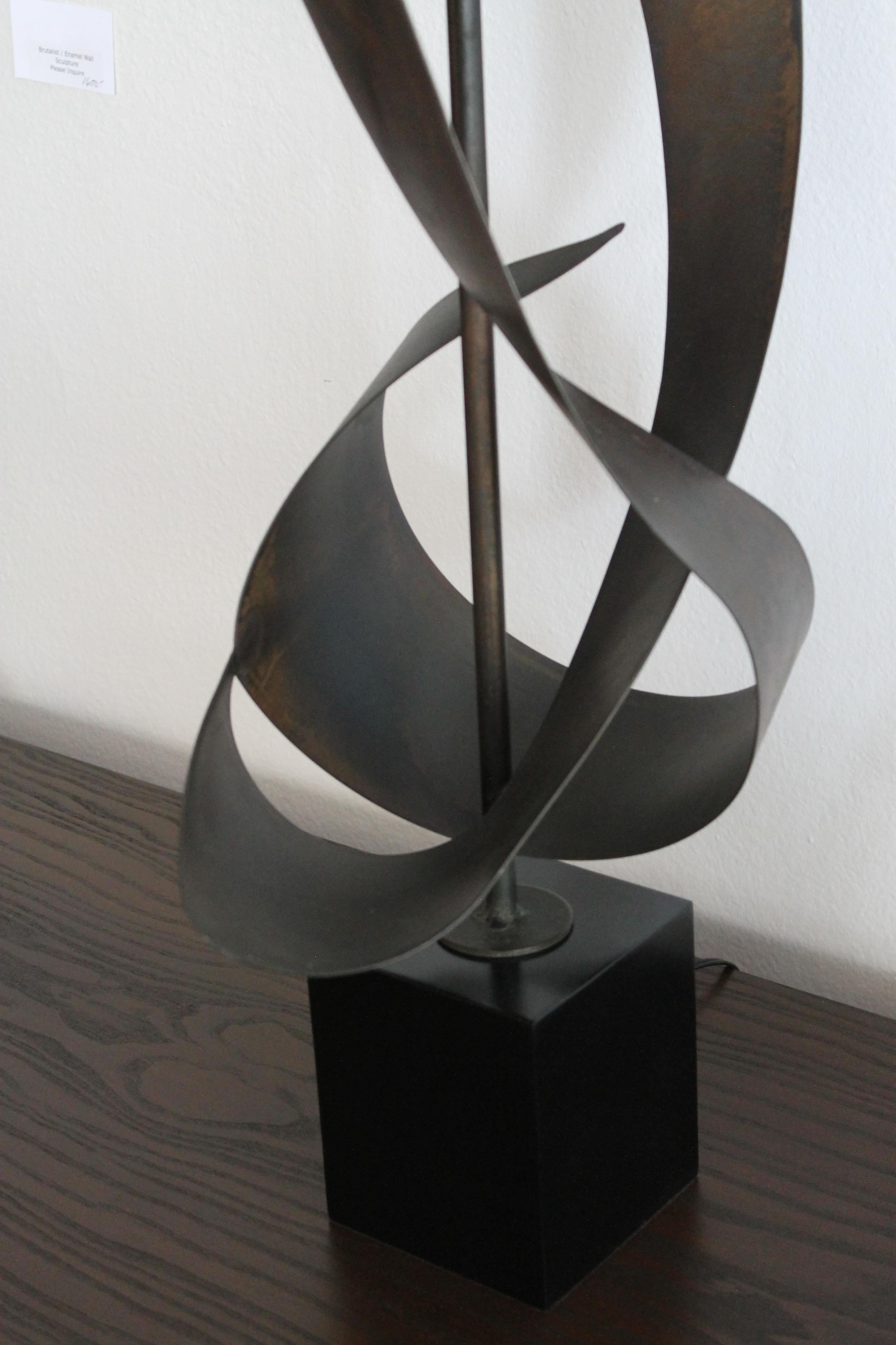 Steel Brutalist Ribbon Cut Lamp by Richard Barr and Harold Weiss for Laurel