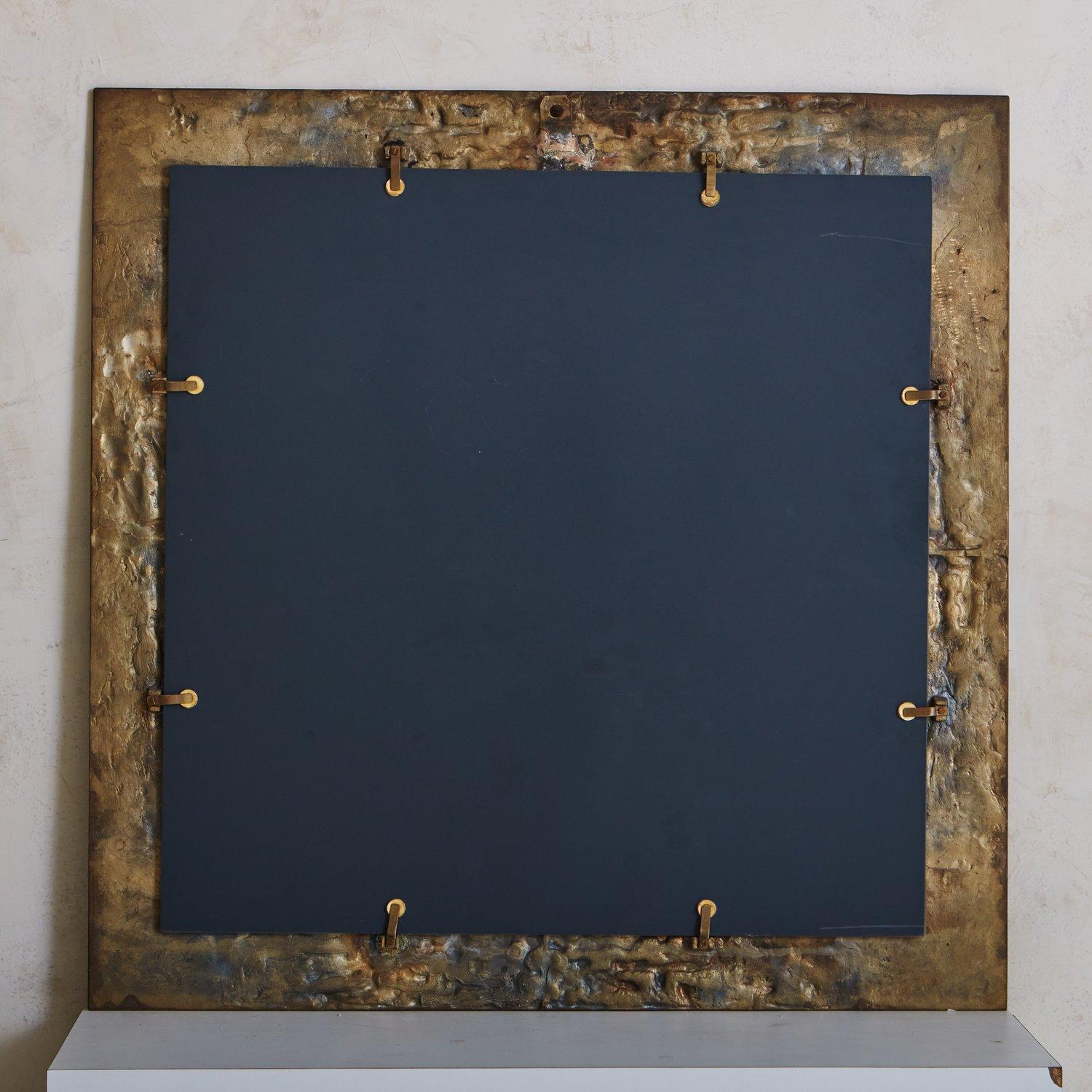 Brutalist Rose Tinted Brass Frame Mirror Attributed to Luciano Frigerio, Italy For Sale 4