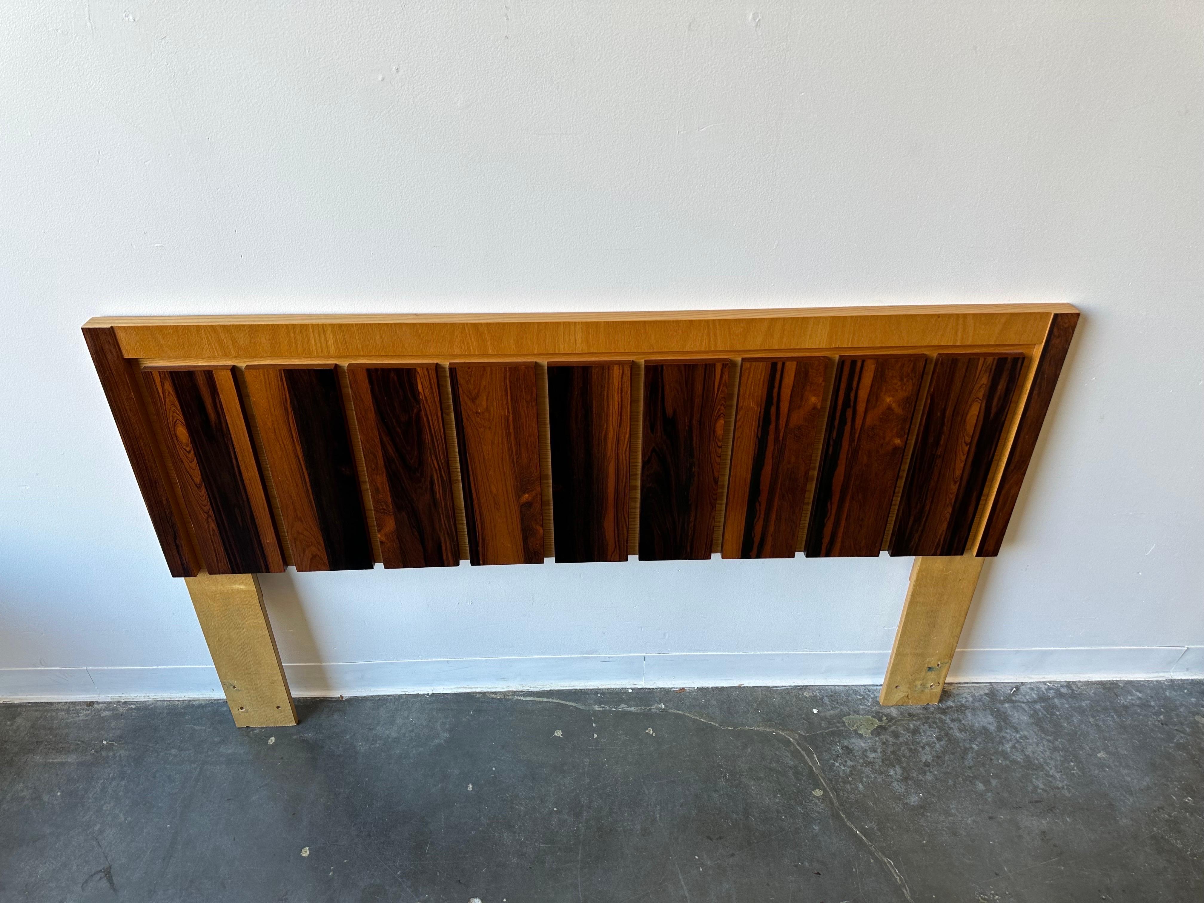 Woodwork Brutalist Rosewood and Oak full or queen size headboard  For Sale