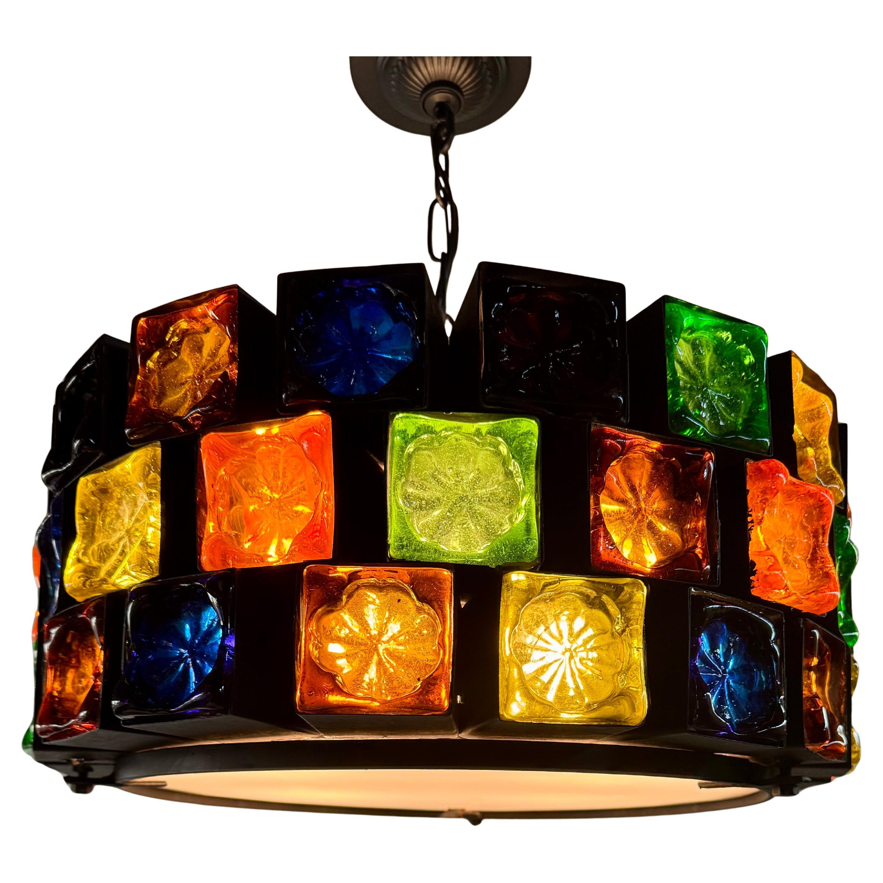 Brutalist Round Chandelier by Felipe Derflingher "Feders" For Sale