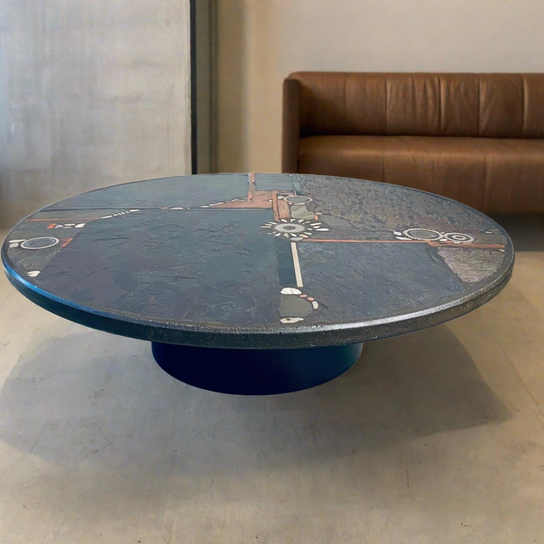 Dutch Brutalist Round Coffee Table by Sculptor Paul Kingma, Netherlands, 1984