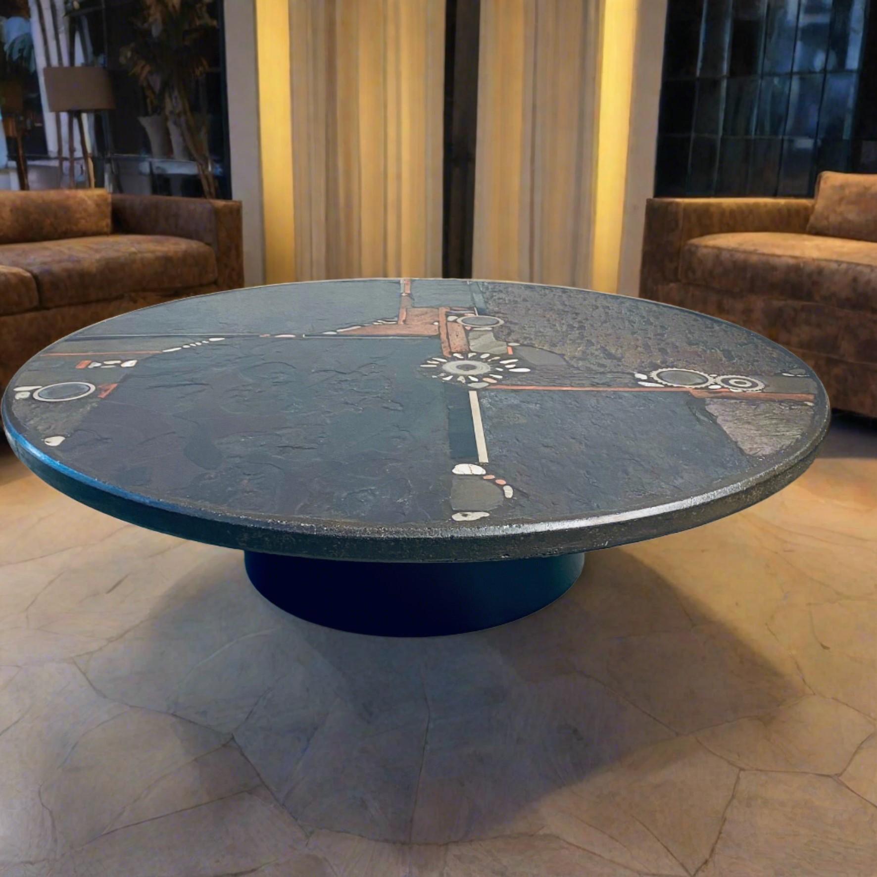 Mid-Century Modern Brutalist Round Coffee Table by Sculptor Paul Kingma, Netherlands, 1984 For Sale