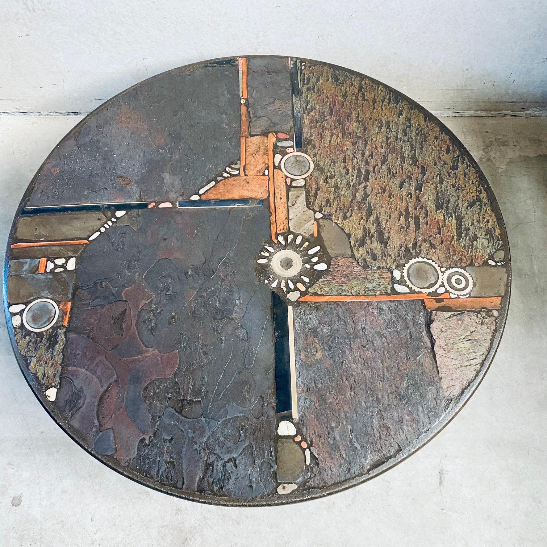 Metal Brutalist Round Coffee Table by Sculptor Paul Kingma, Netherlands, 1984