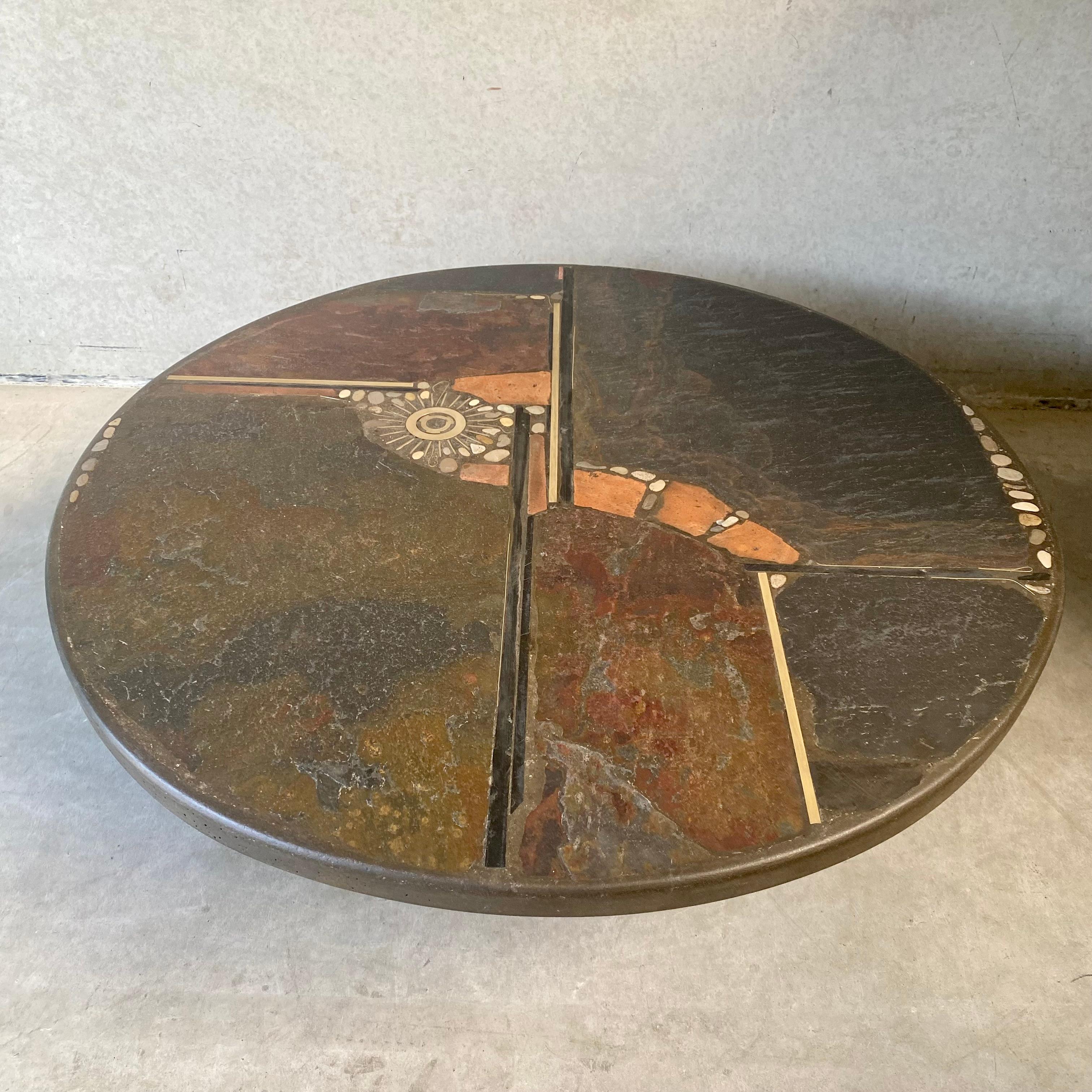 Mid-Century Modern Brutalist Round Coffee Table by Sculptor Paul Kingma, Netherlands, 1985 For Sale