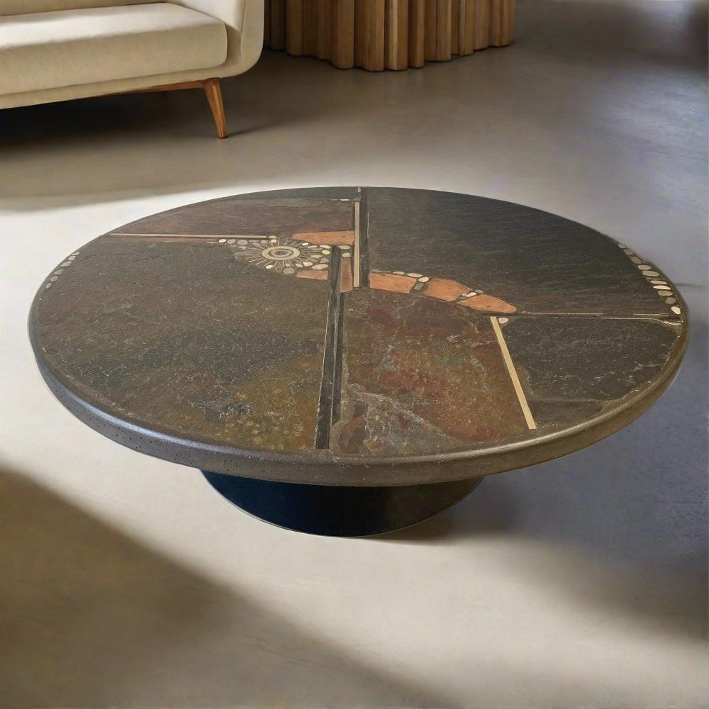 Mid-Century Modern Brutalist Round Coffee Table by Sculptor Paul Kingma, Netherlands, 1985