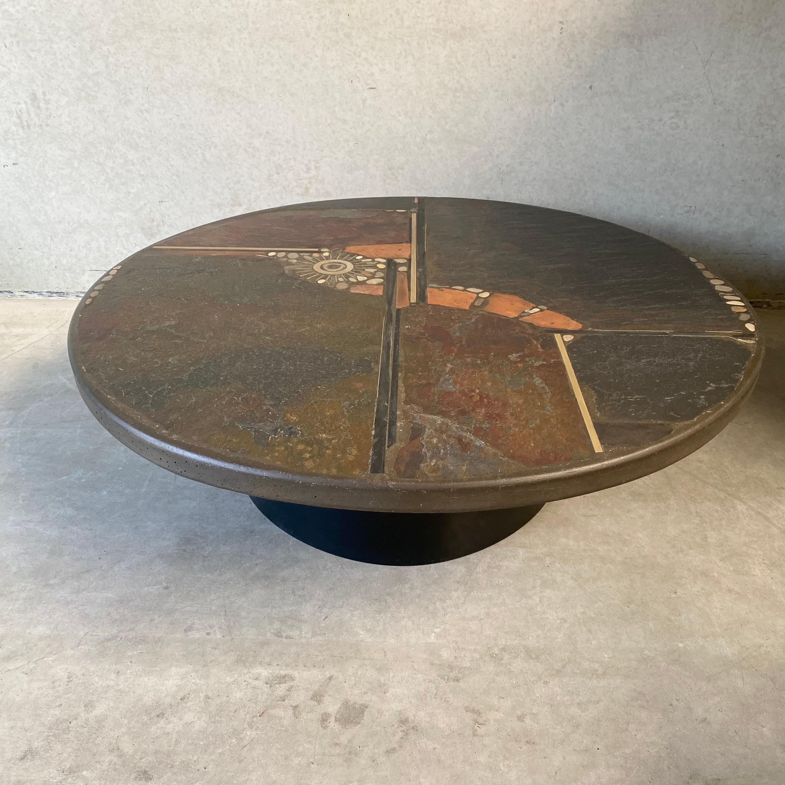 Dutch Brutalist Round Coffee Table by Sculptor Paul Kingma, Netherlands, 1985 For Sale