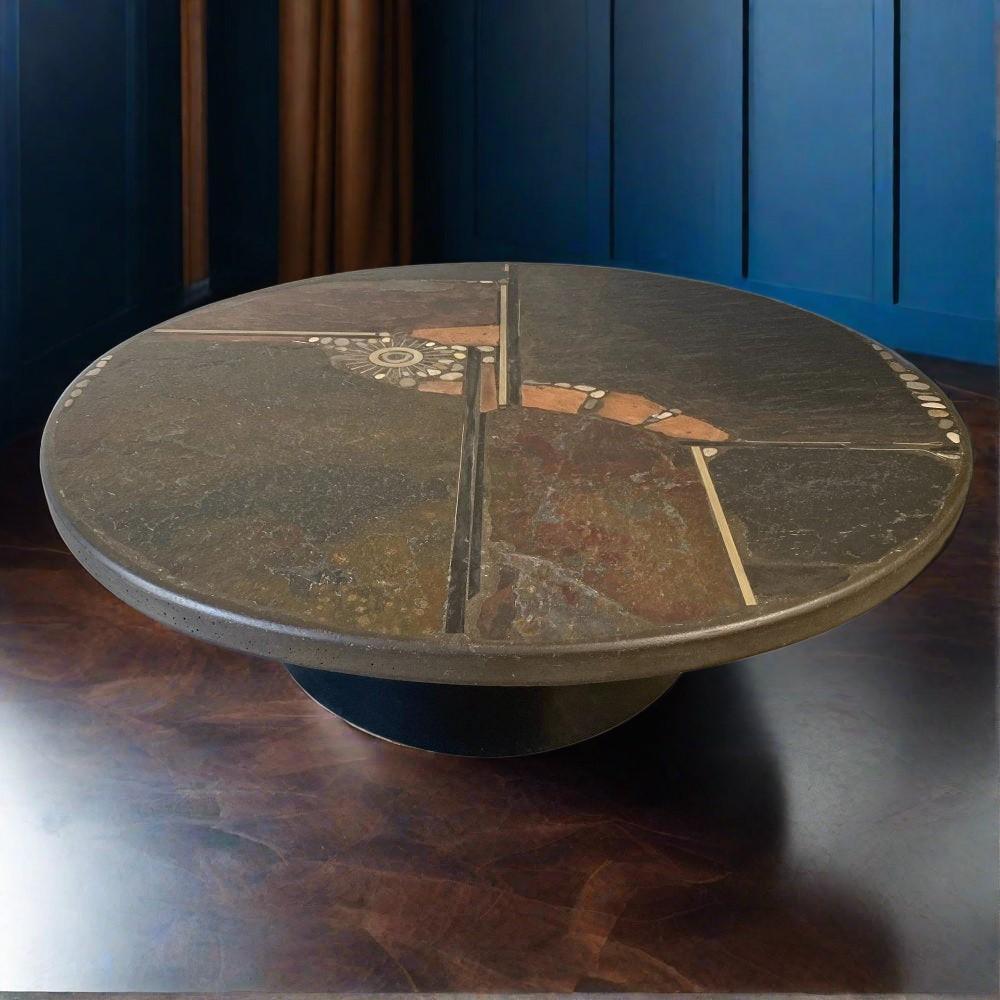 Dutch Brutalist Round Coffee Table by Sculptor Paul Kingma, Netherlands, 1985