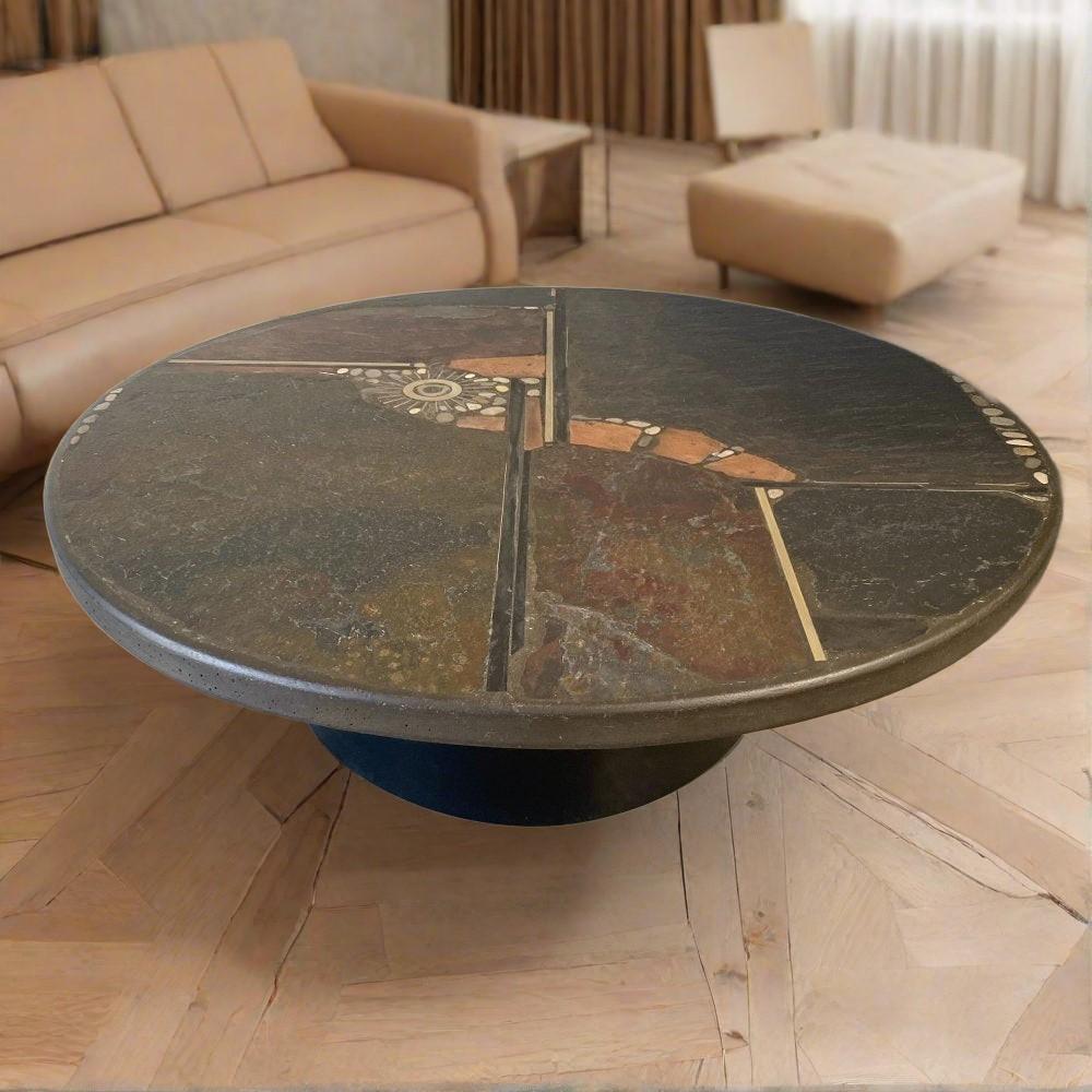 Brutalist Round Coffee Table by Sculptor Paul Kingma, Netherlands, 1985 In Good Condition For Sale In DE MEERN, NL