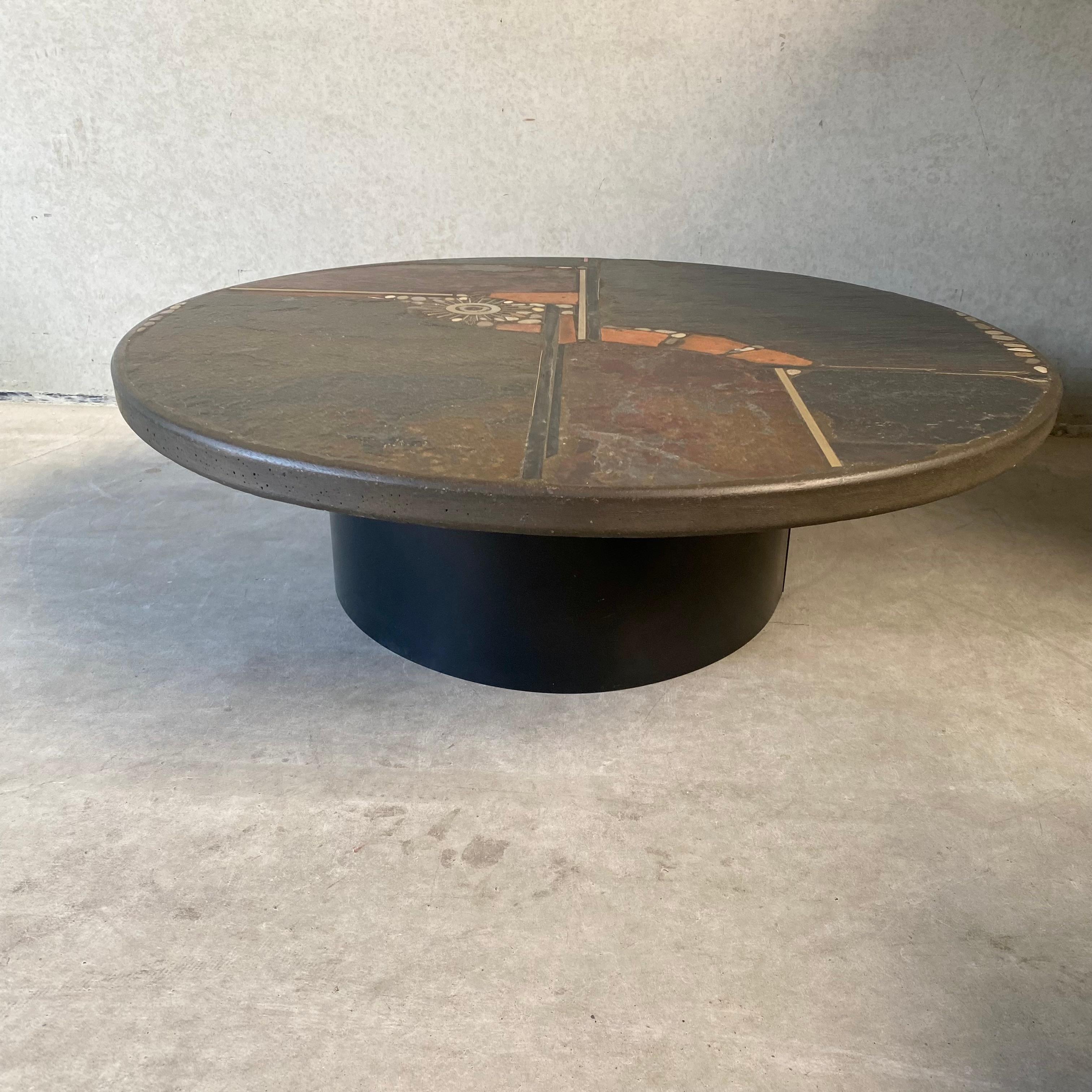 Late 20th Century Brutalist Round Coffee Table by Sculptor Paul Kingma, Netherlands, 1985 For Sale