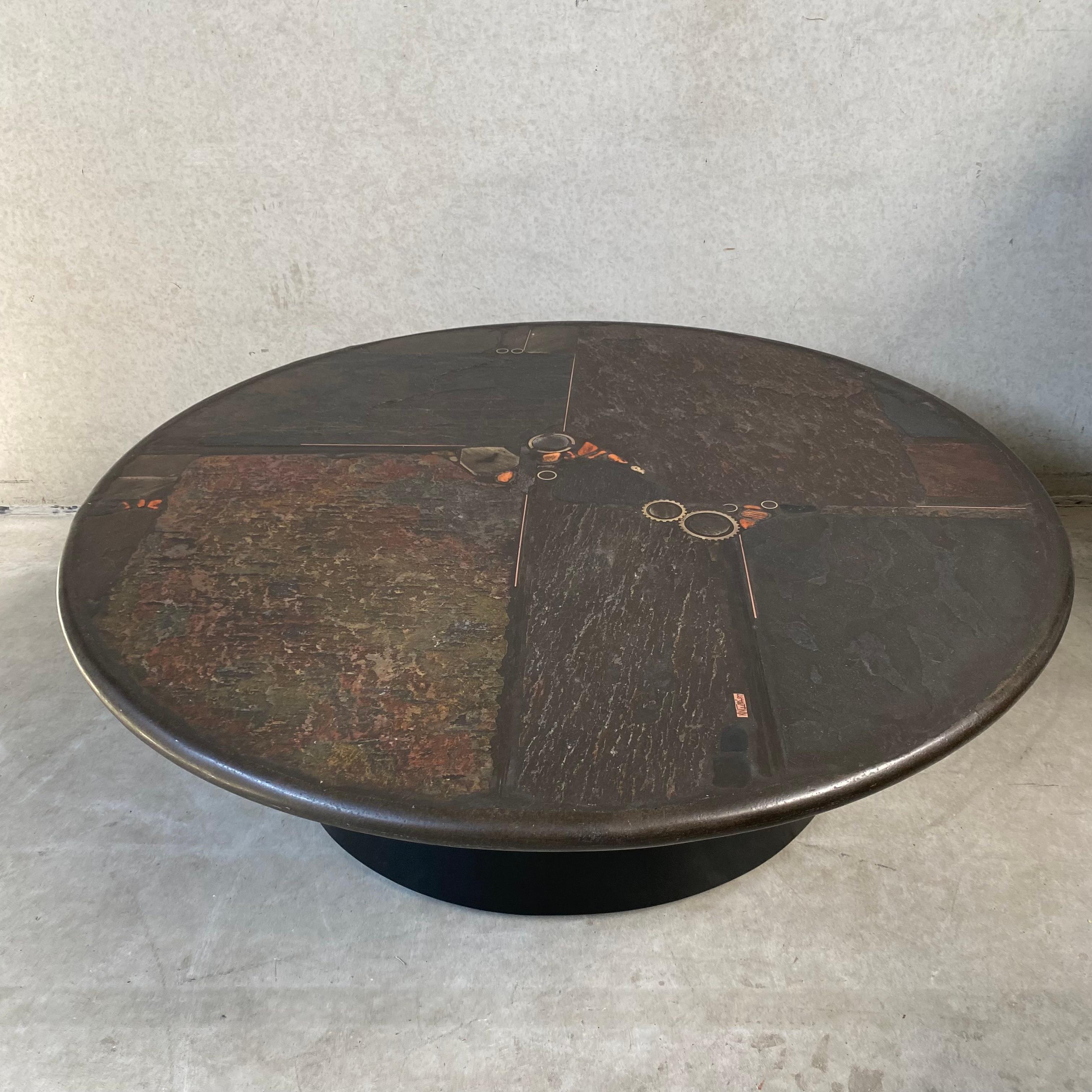 Mid-Century Modern Brutalist Stone Round Coffee Table by Sculptor Paul Kingma, Netherlands, 1987